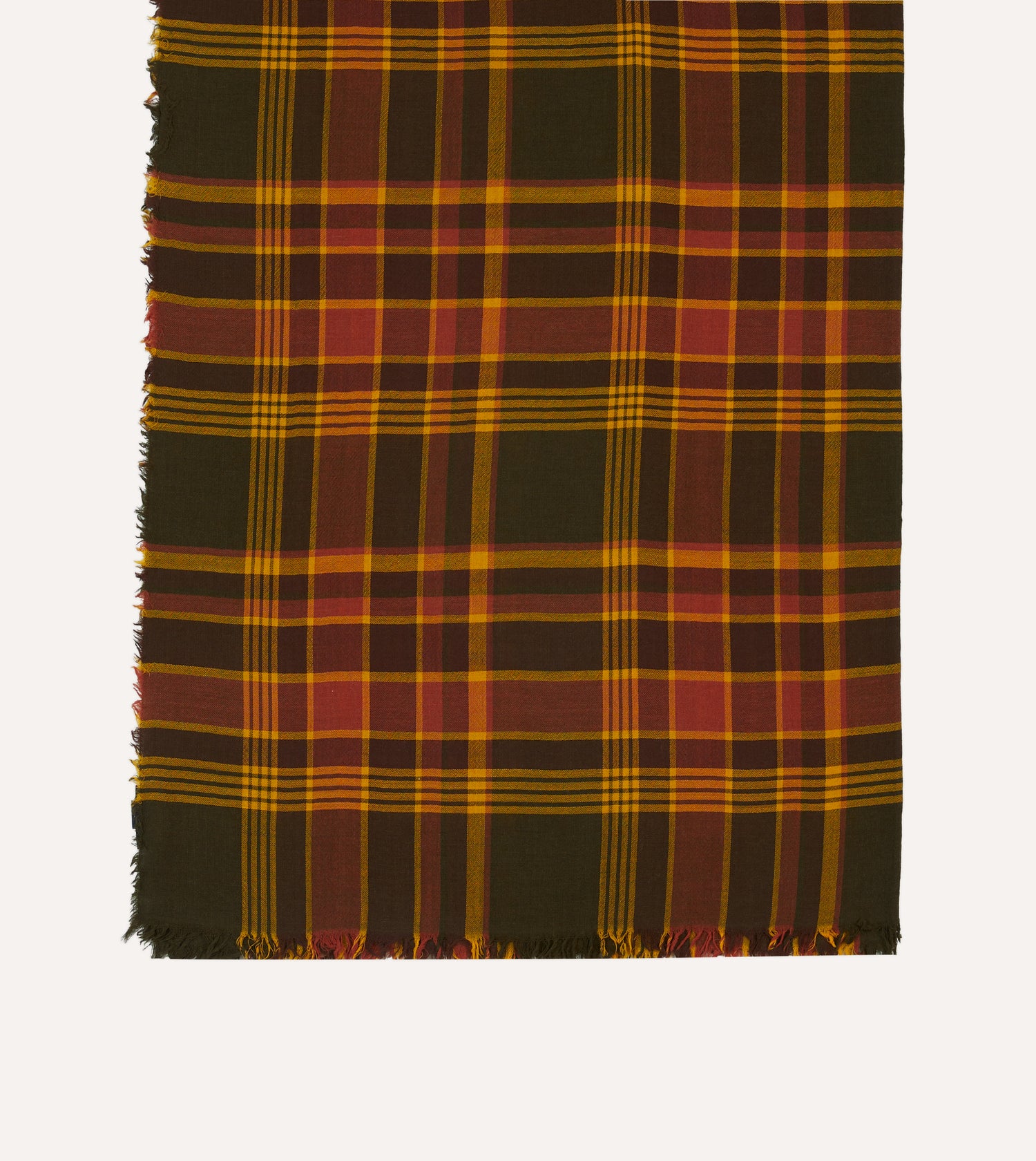 Brown and Red Tartan Check Wool Scarf