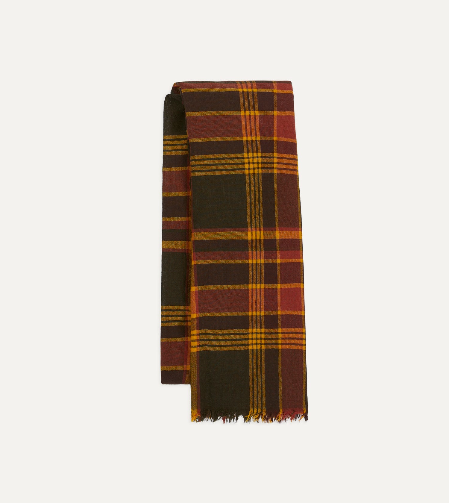 Brown and Red Tartan Check Wool Scarf