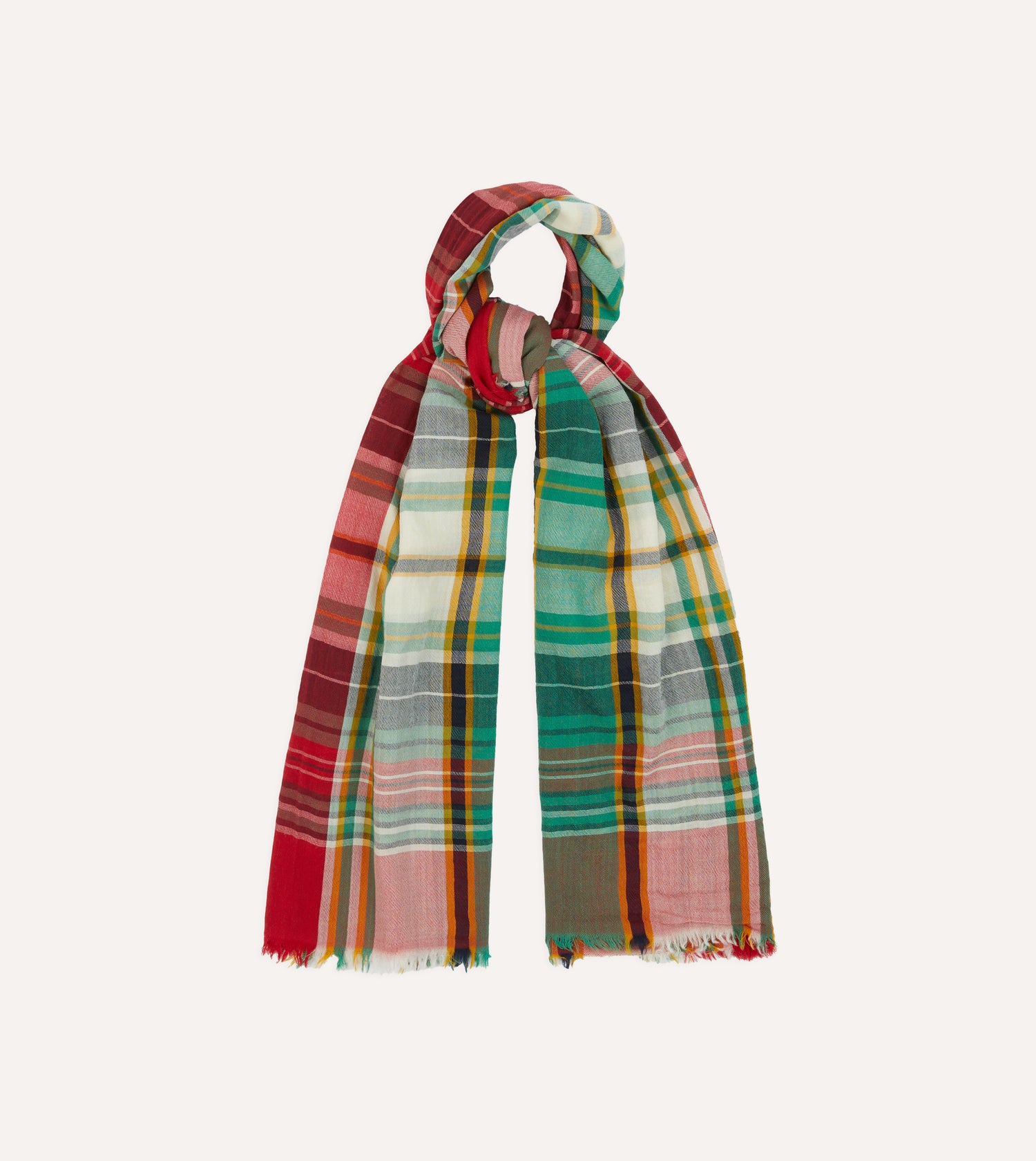 Green and Red Tartan Check Wool Scarf