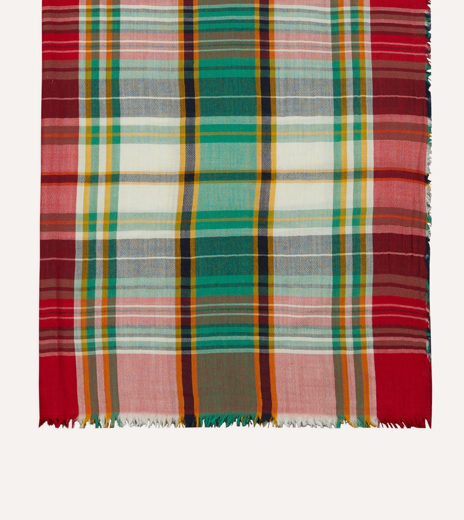 Green and Red Tartan Check Wool Scarf