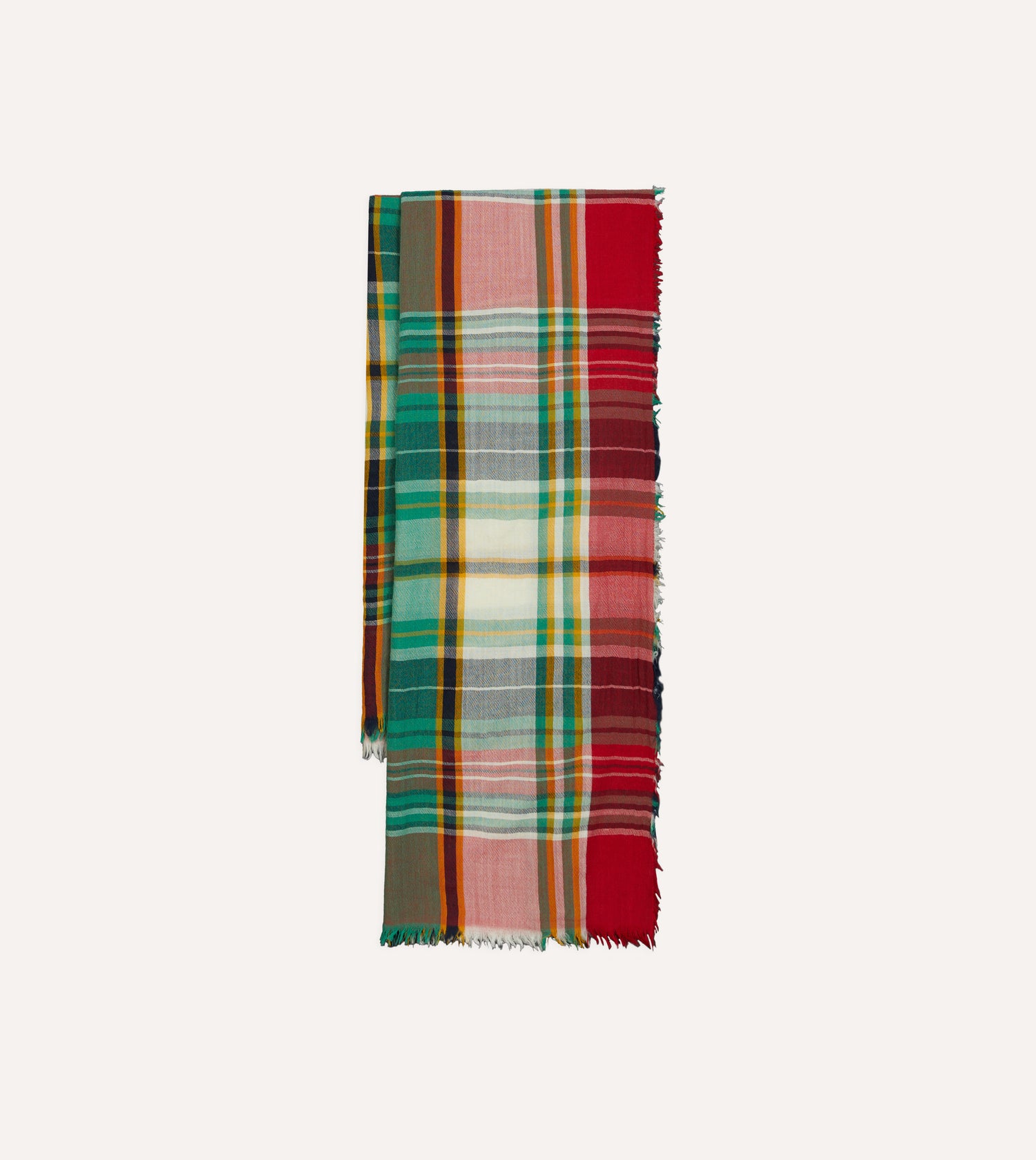 Green and Red Tartan Check Wool Scarf