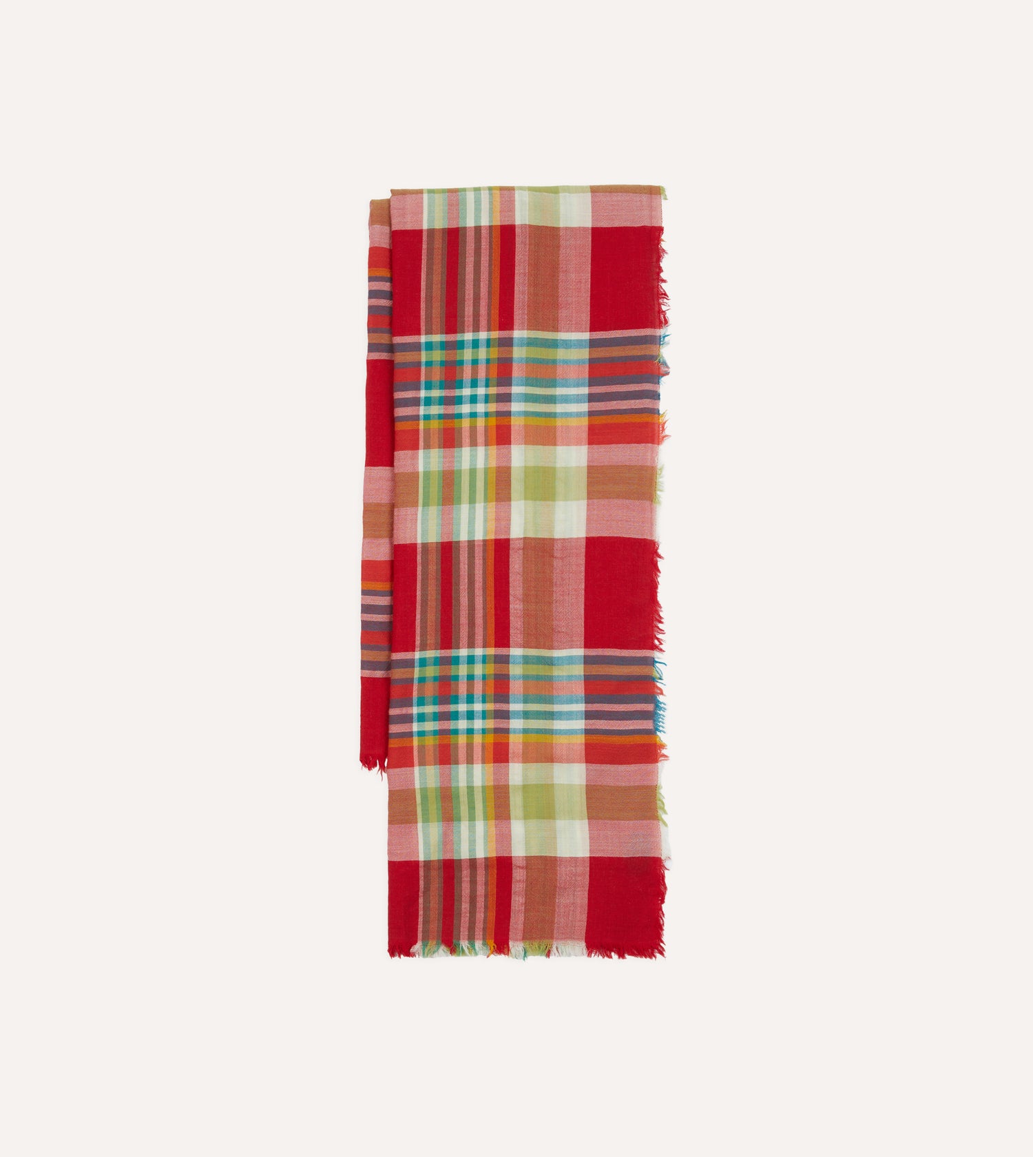 Red Tartan Check Wool Scarf