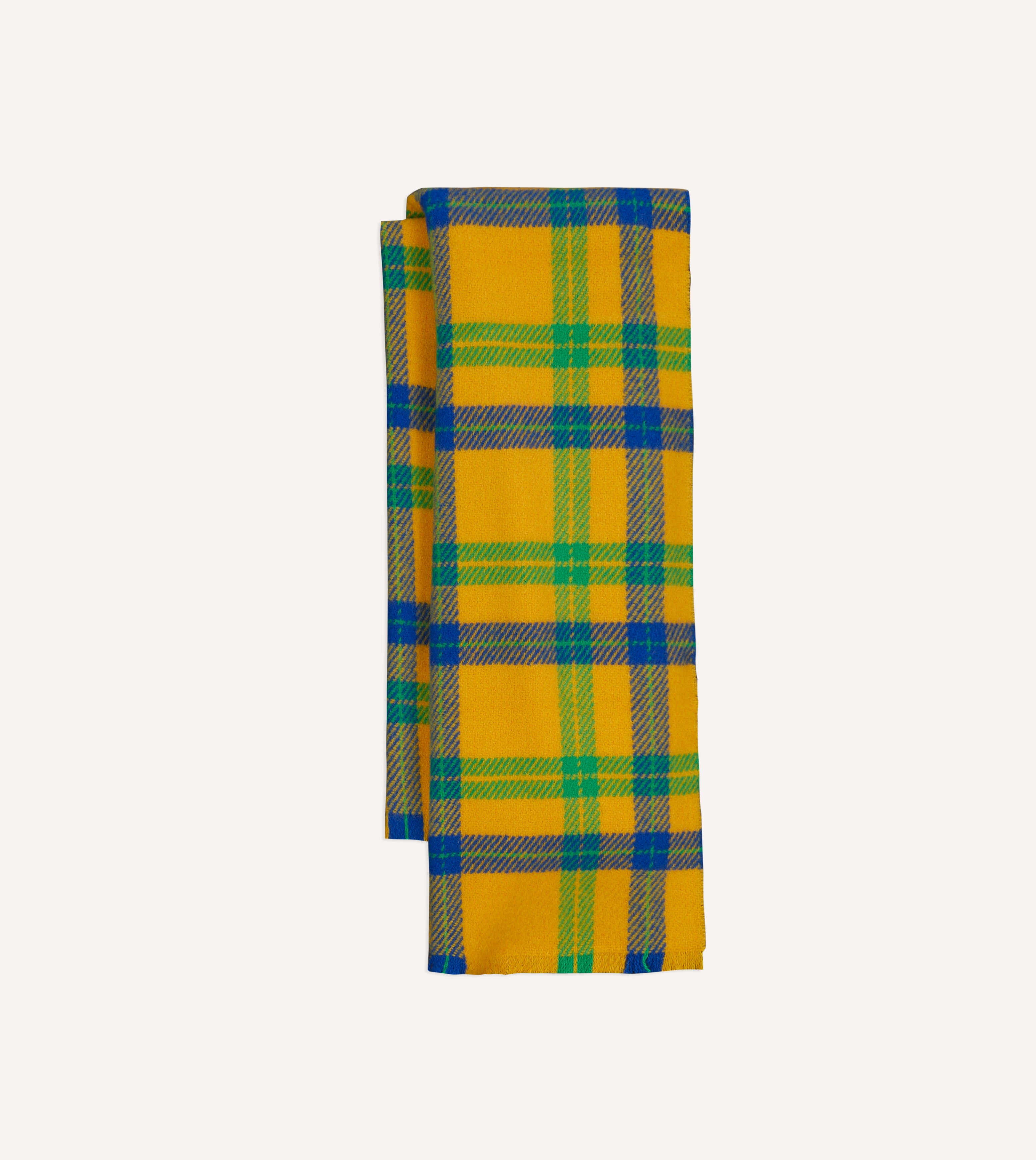 Yellow, Blue and Green Tartan Check Wool Scarf