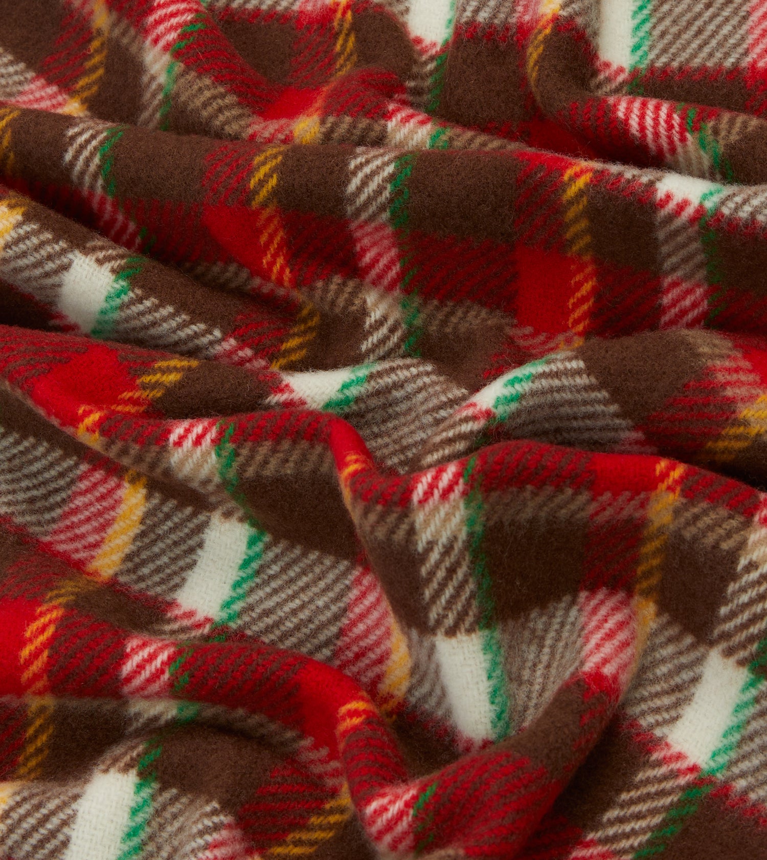 Red, Brown and Ecru Tartan Check Wool Scarf