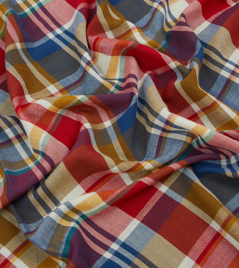 Red, Blue and Yellow Tartan Check Worsted Wool Scarf