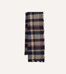 Navy, Red and Ecru Tartan Check Worsted Wool Scarf