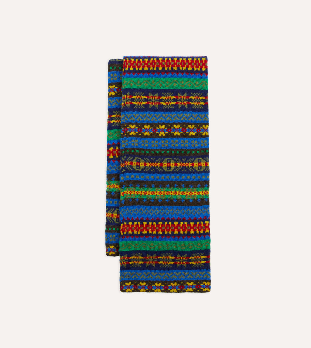 小物 Drake's scarf Blue Fair Isle Lambswool Scarf – Drakes US