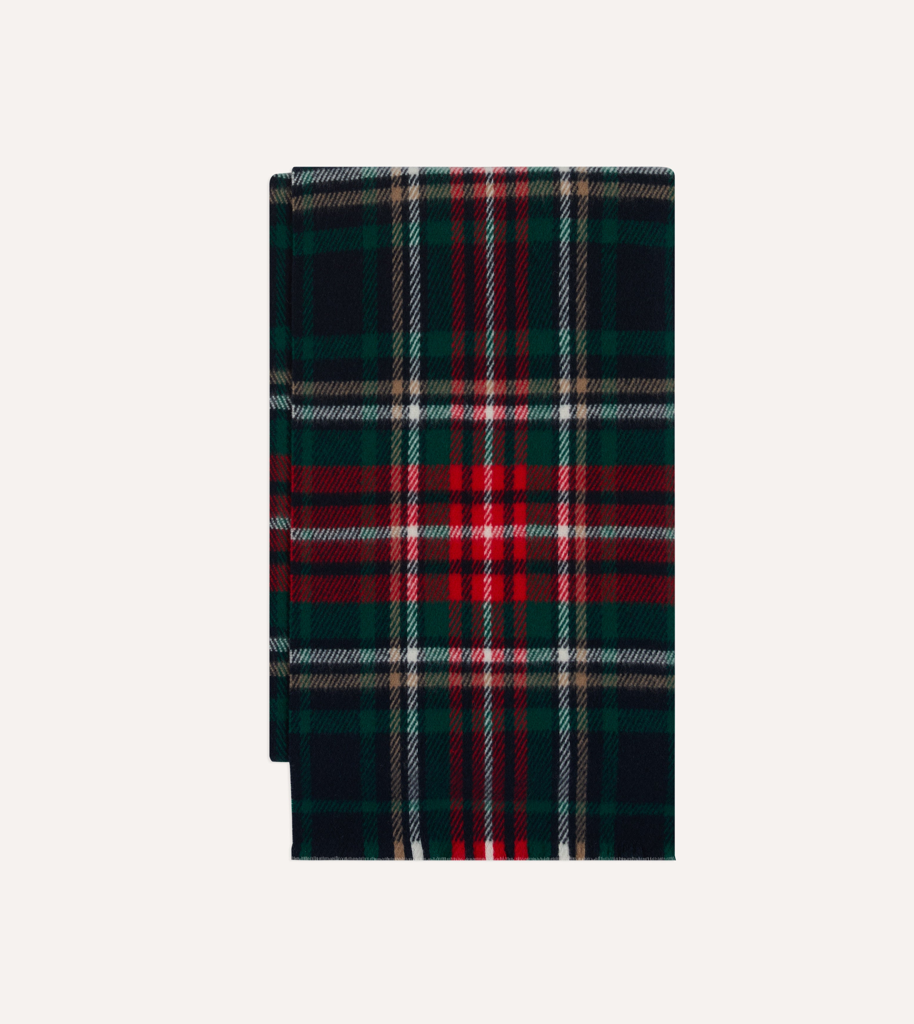 Navy and Green Tartan Check Wool Scarf