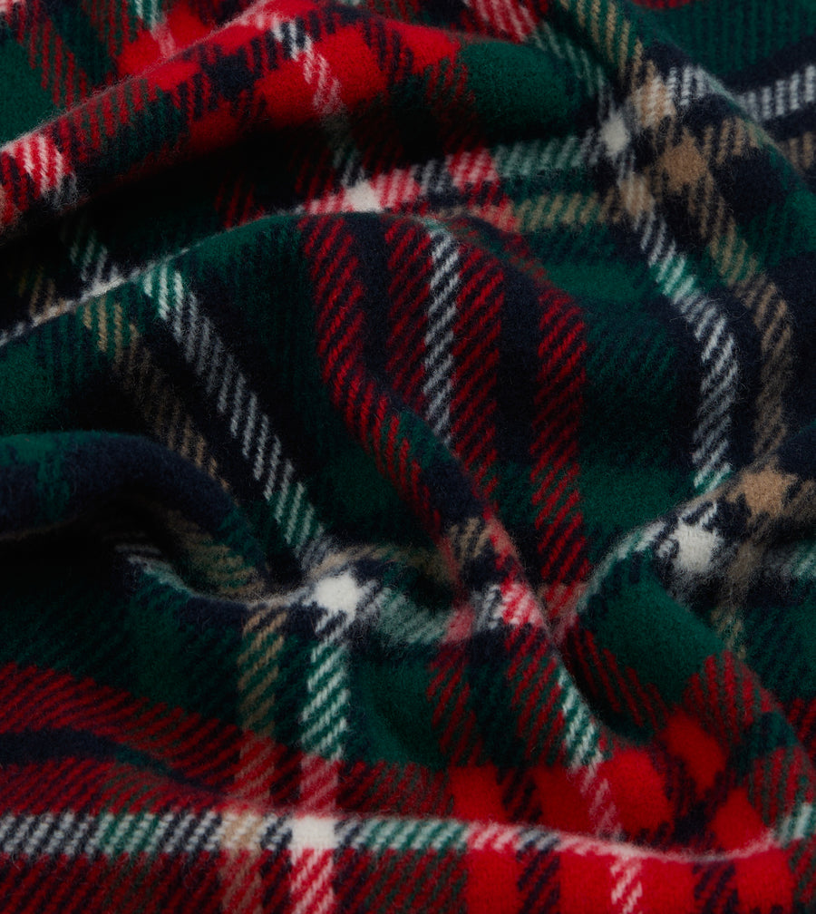 Navy and Green Tartan Check Wool Scarf
