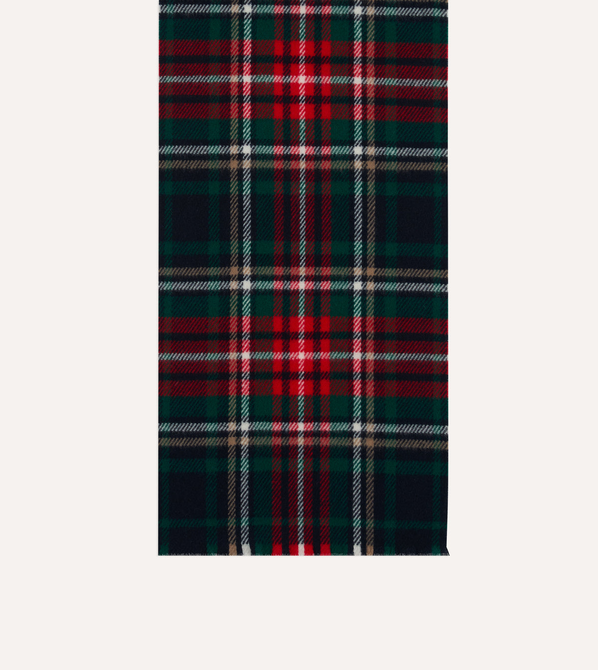 Navy and Green Tartan Check Wool Scarf