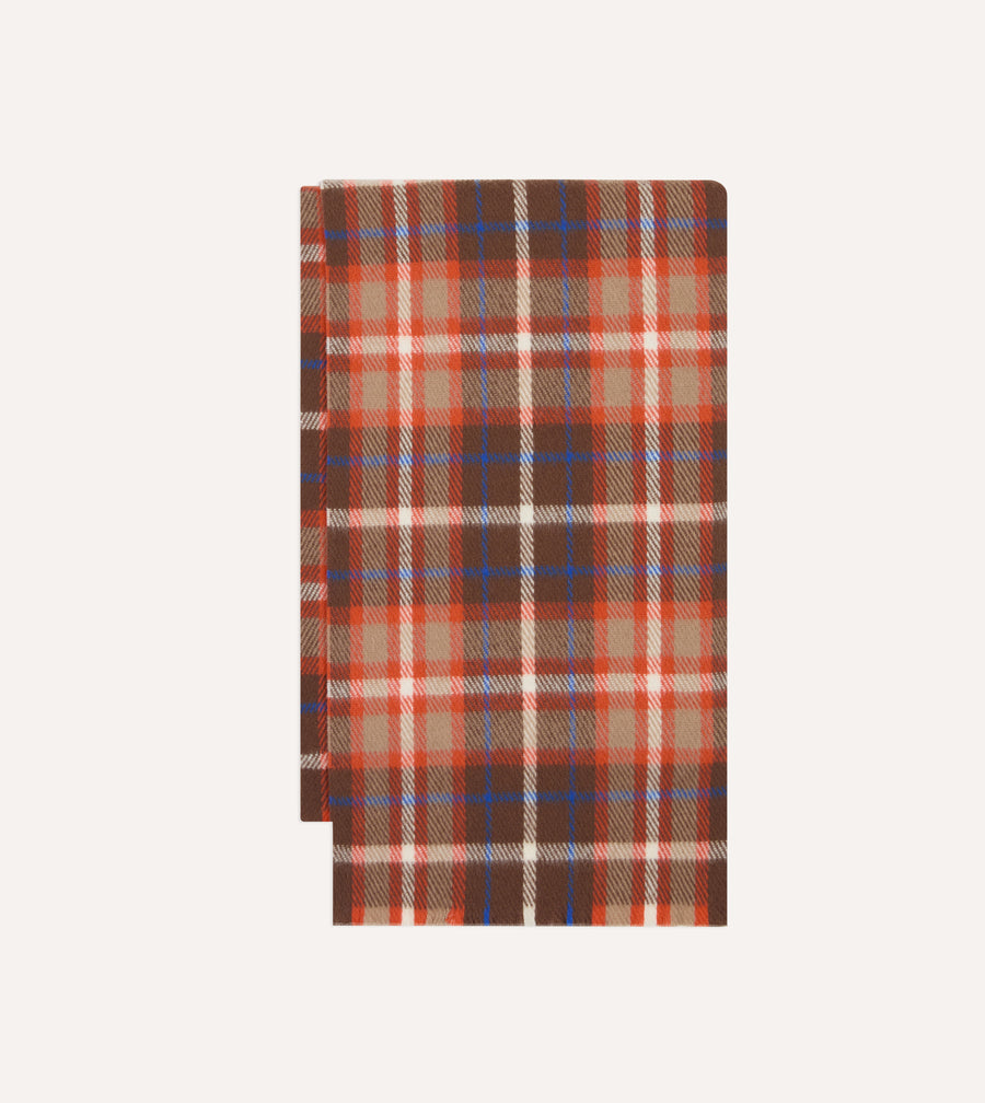 Brown and Red Check Wool Scarf