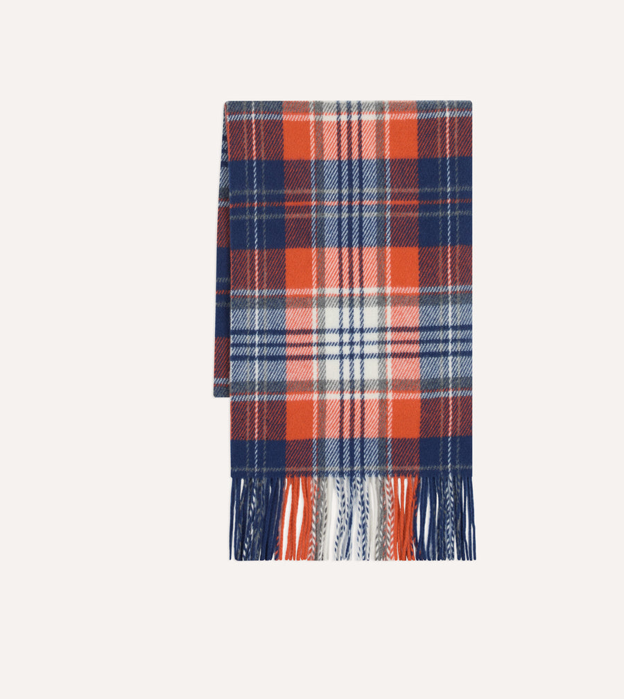 Orange and Blue Check Wool Scarf
