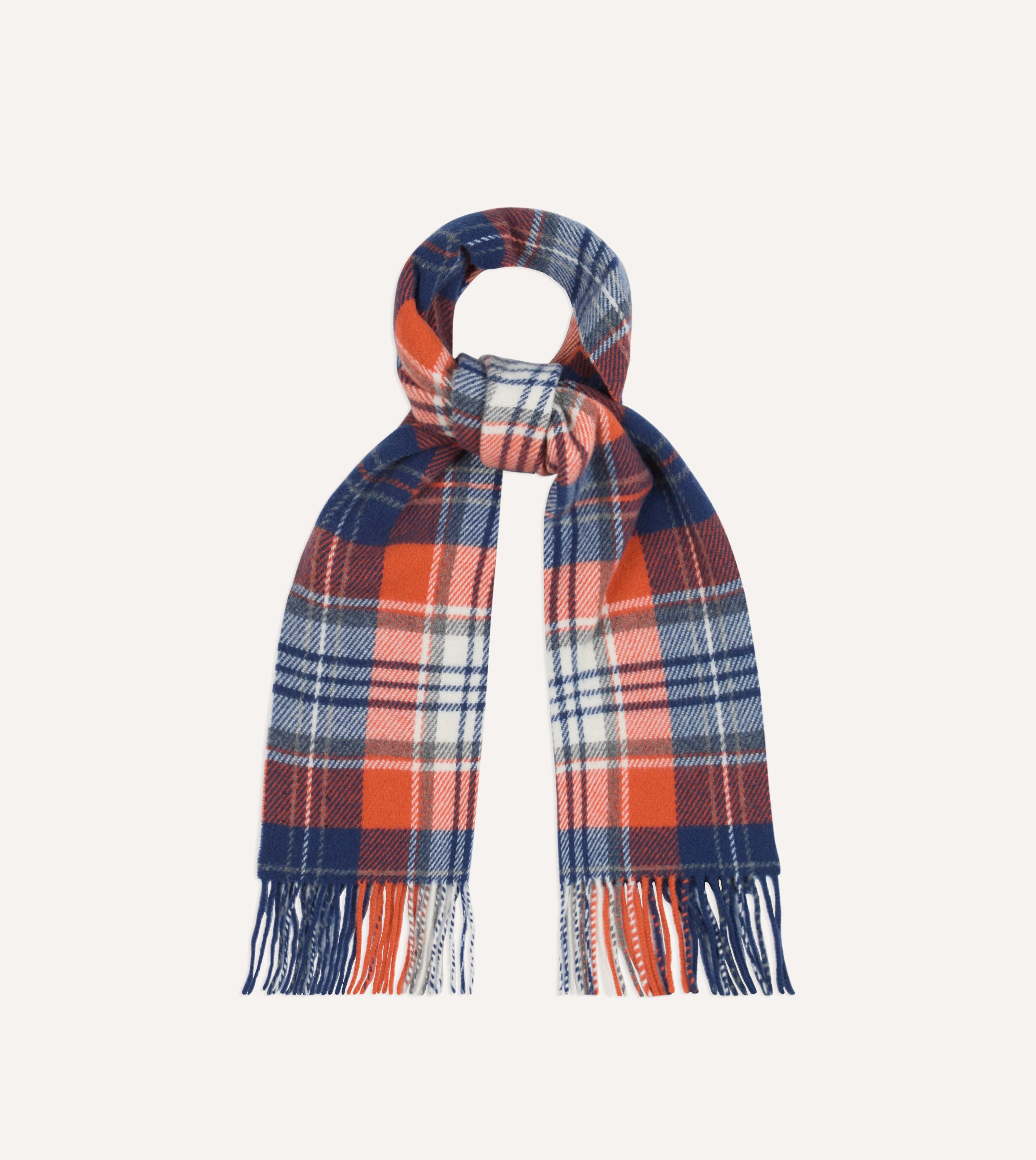 Orange and Blue Check Wool Scarf