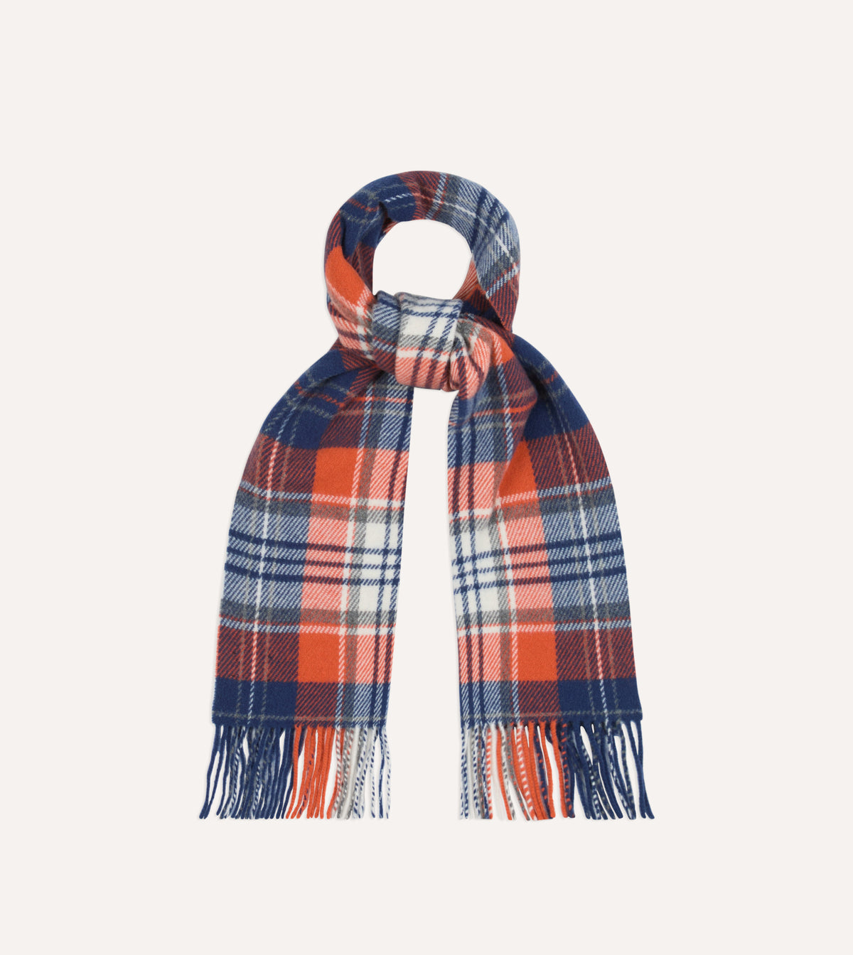 Orange and Blue Check Wool Scarf