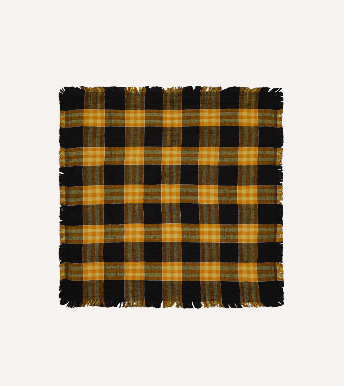 Black and Yellow Check Cashmere Square Scarf