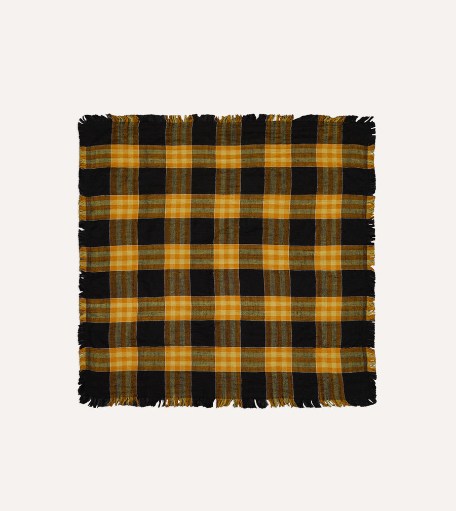 Black and Yellow Check Cashmere Square Scarf