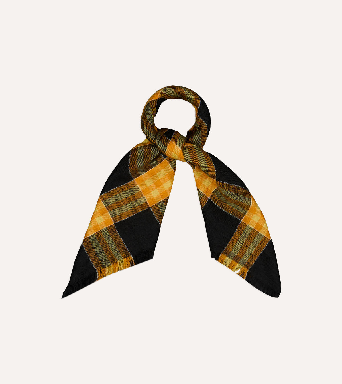 Black and Yellow Check Cashmere Square Scarf