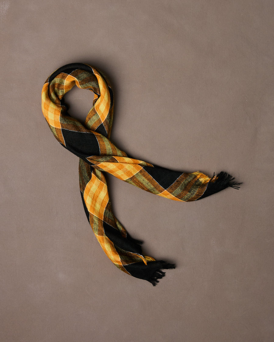 Black and Yellow Check Cashmere Square Scarf