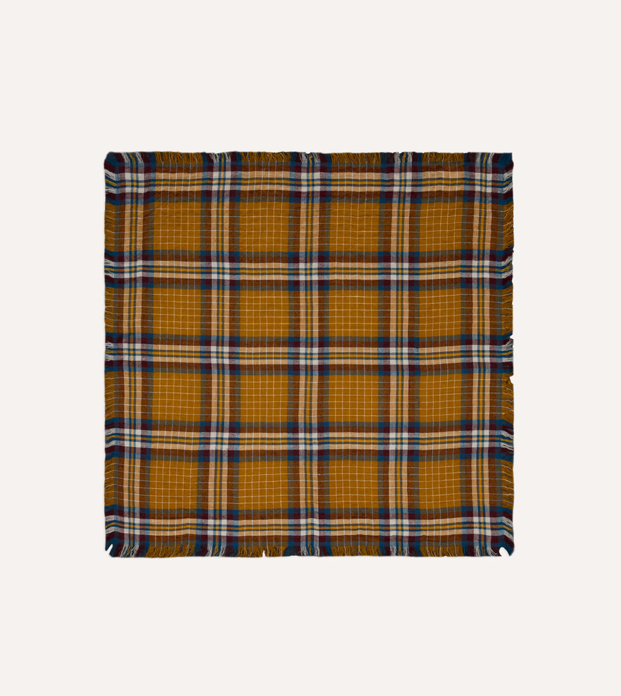 Yellow and Brown Check Cashmere Square Scarf