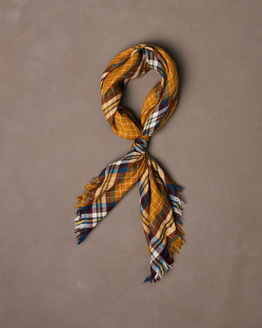 Yellow and Brown Check Cashmere Square Scarf