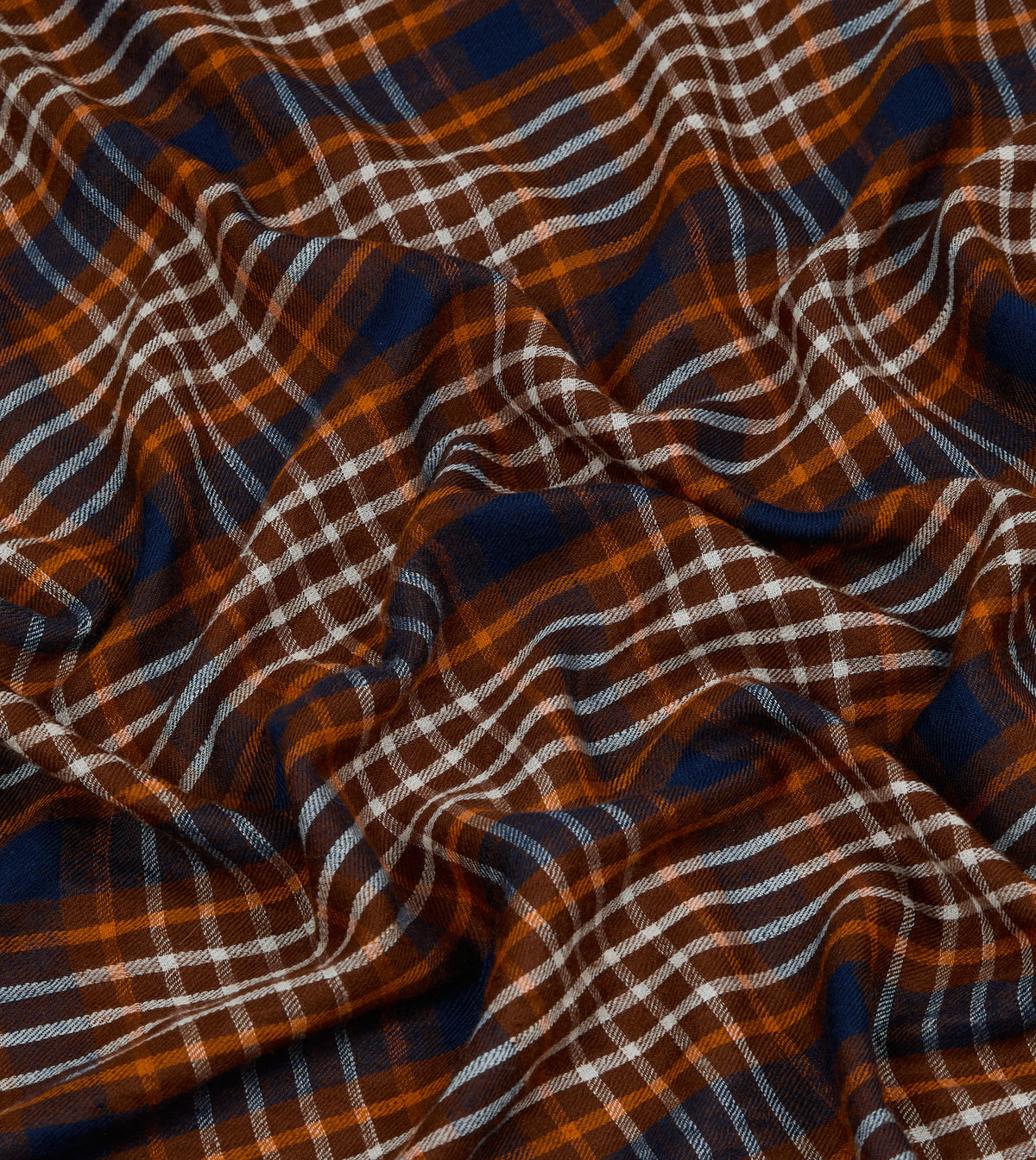 Navy and Orange Check Cashmere Square Scarf