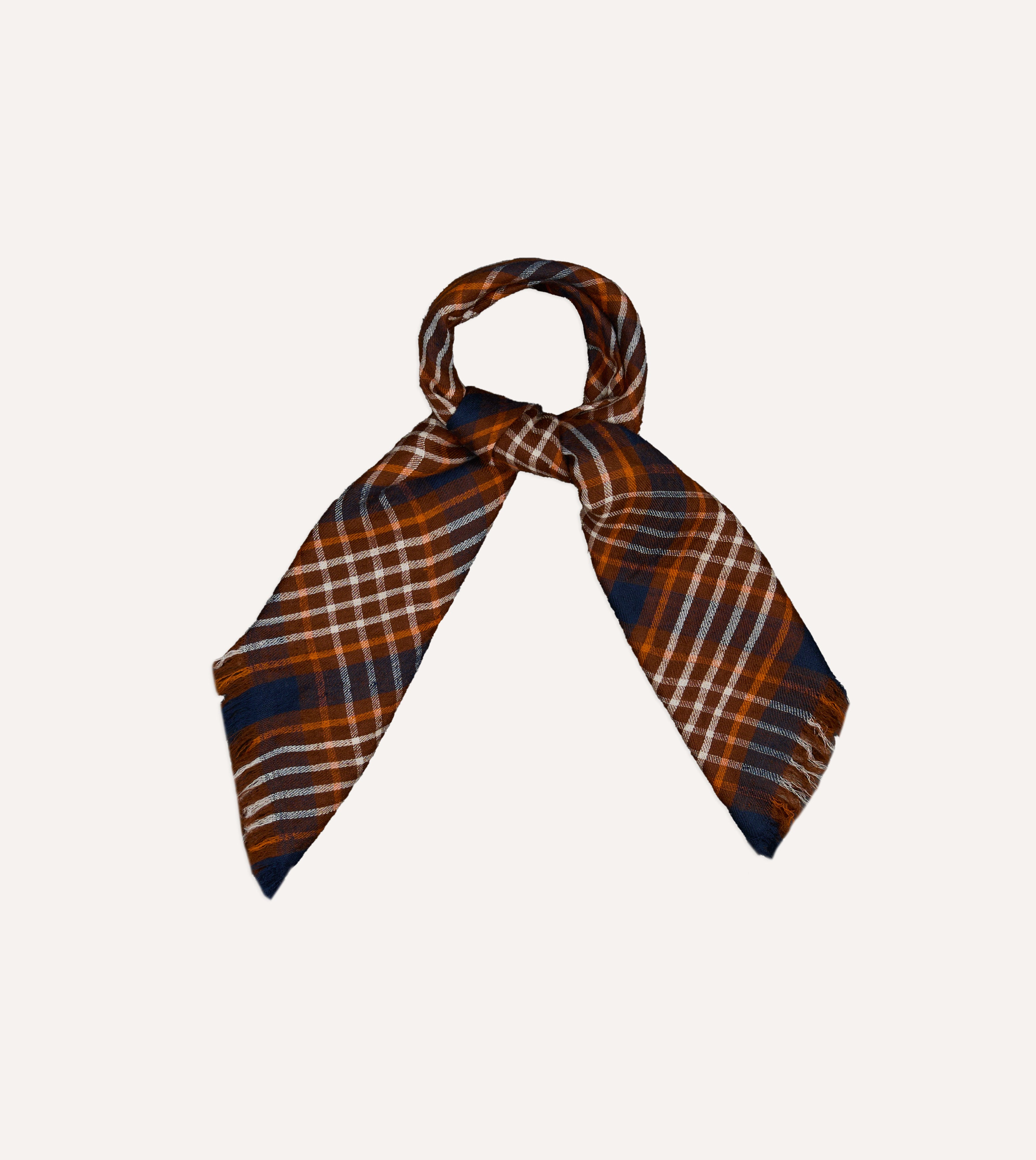 Navy and Orange Check Cashmere Square Scarf