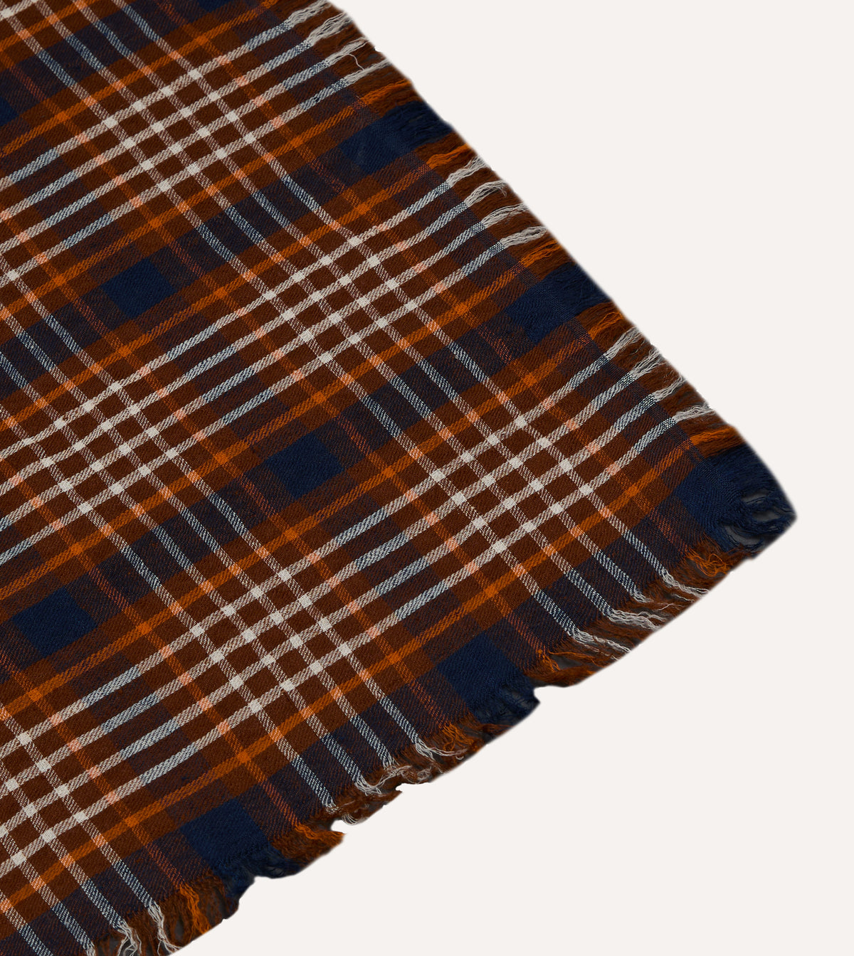 Navy and Orange Check Cashmere Square Scarf