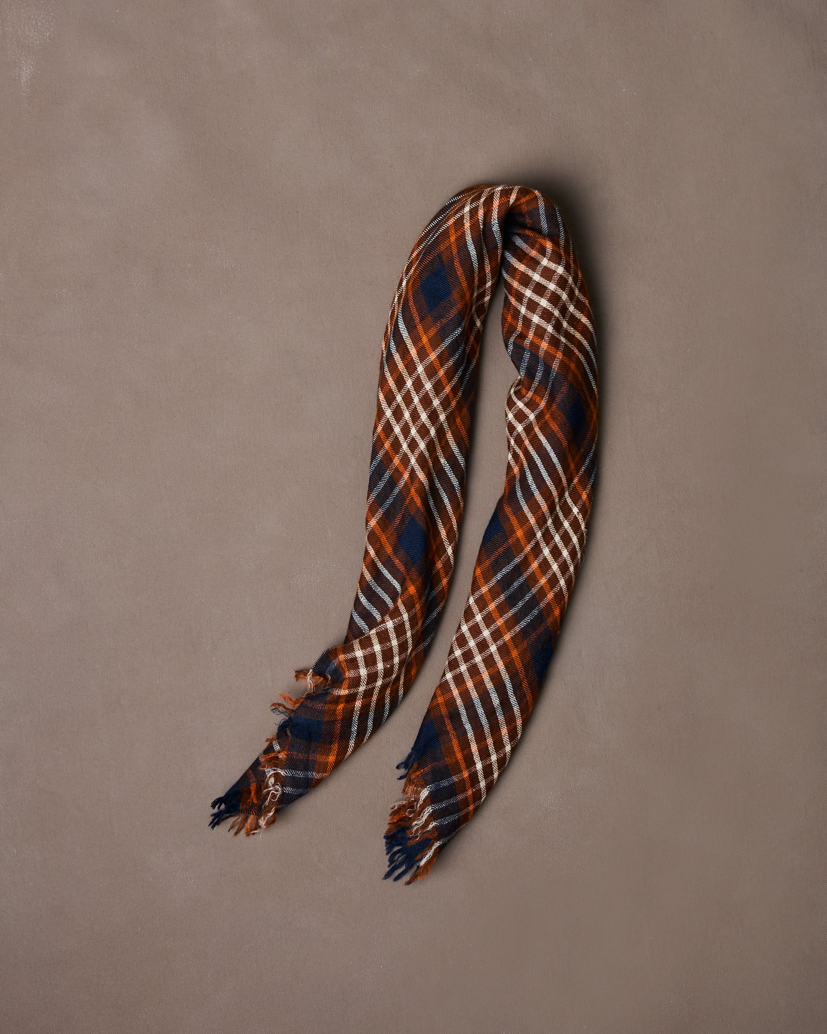 Navy and Orange Check Cashmere Square Scarf