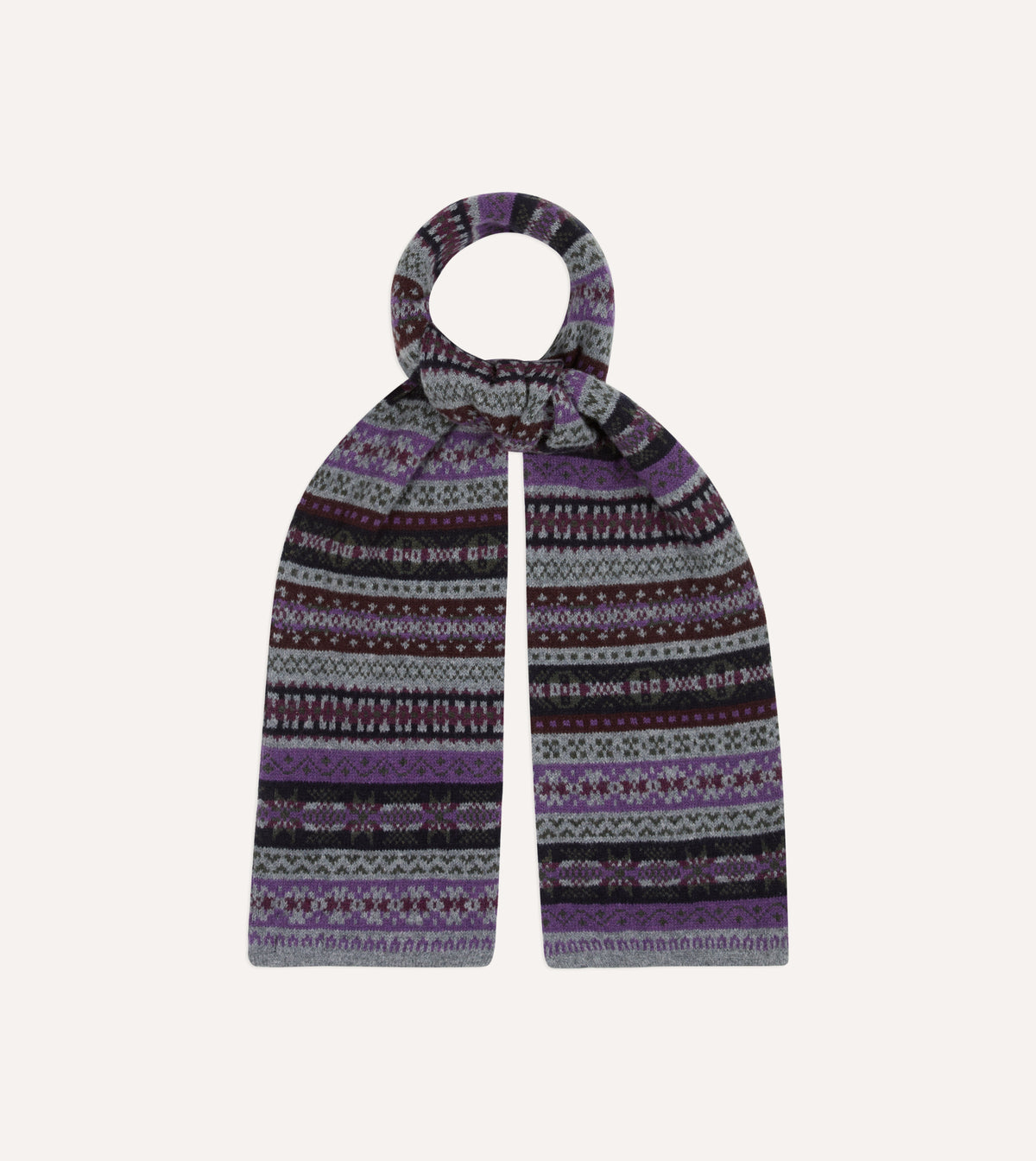 Grey Fair Isle Lambswool Scarf