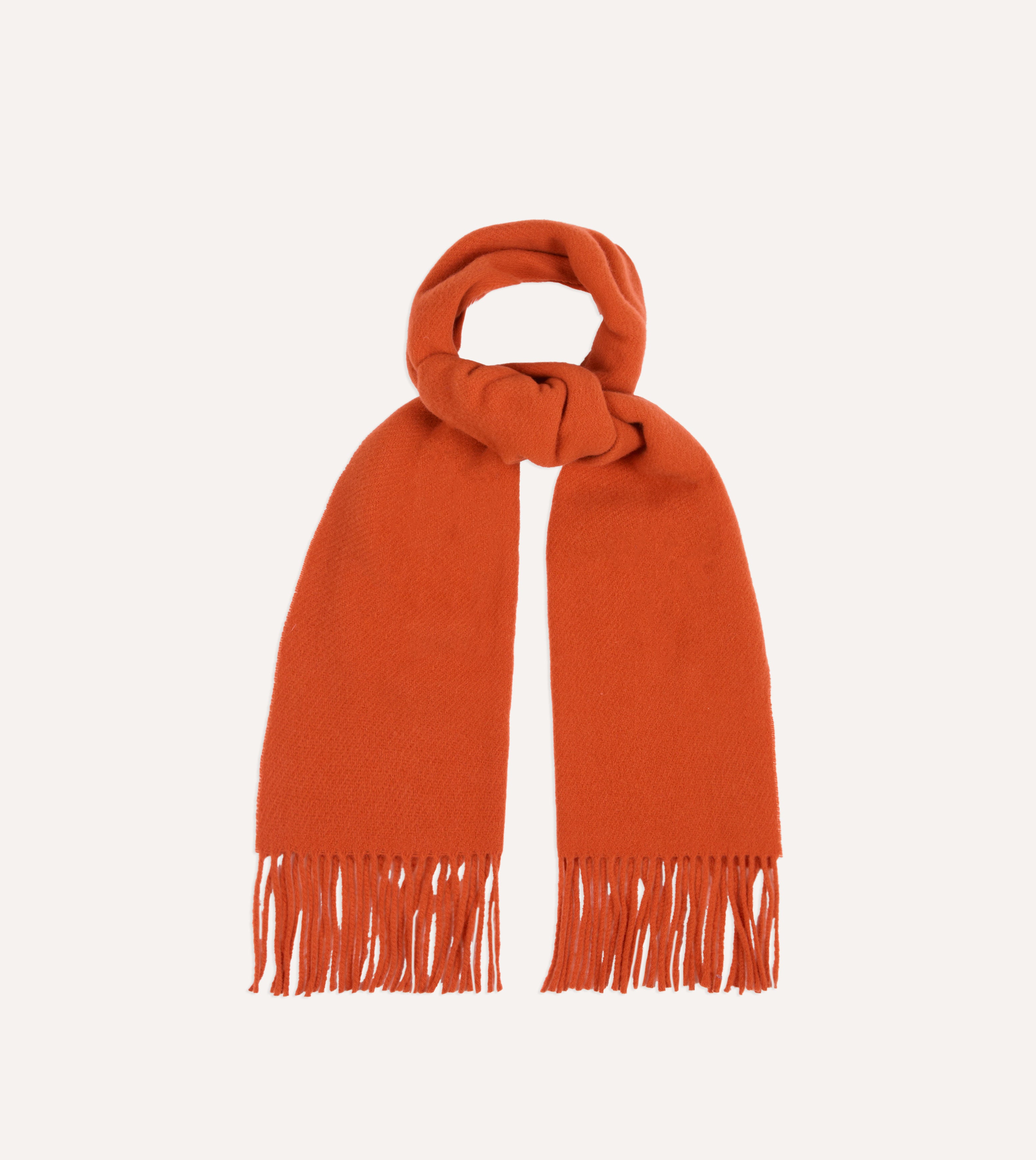 Orange Solid Wool Fringed Scarf – Drakes US