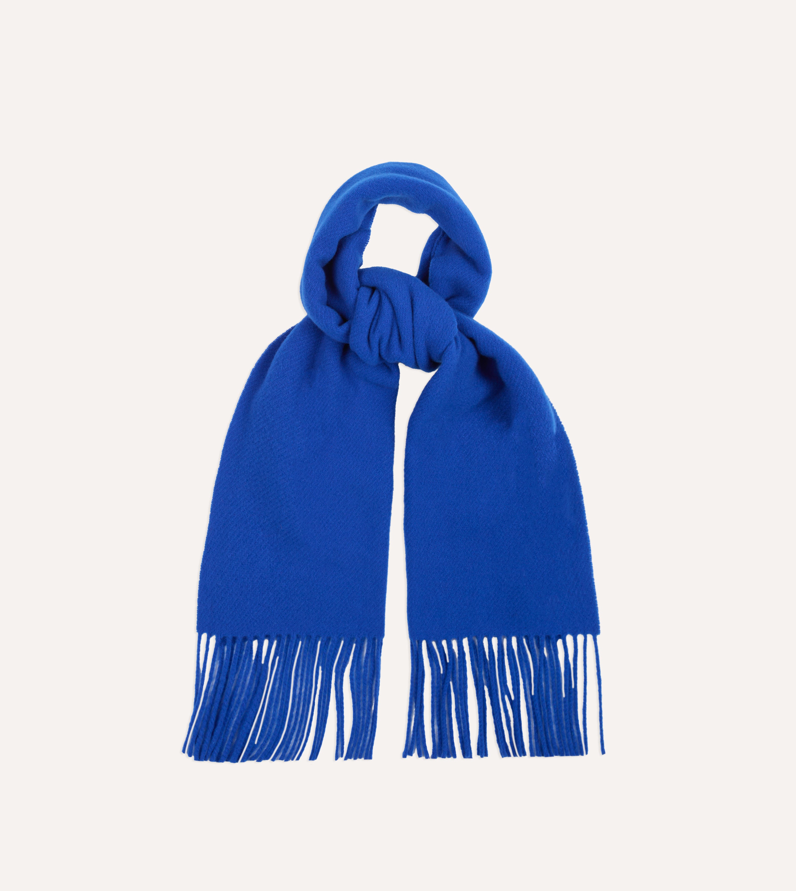 Blue Solid Wool Fringed Scarf – Drakes US