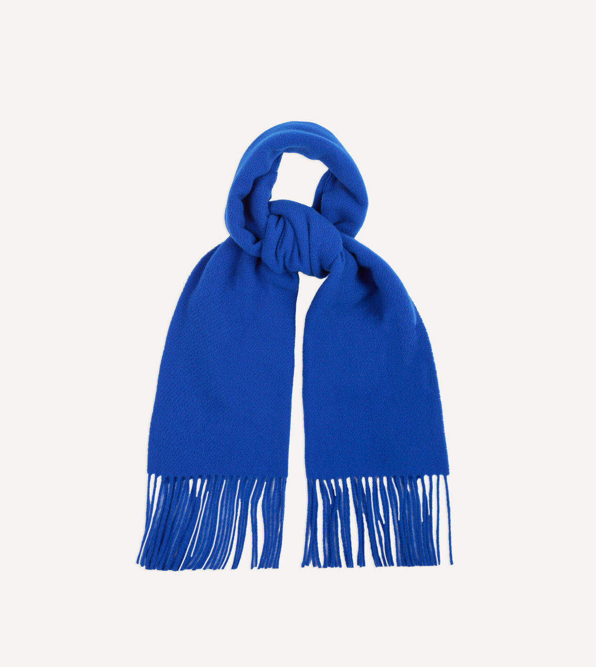 Blue Solid Wool Fringed Scarf