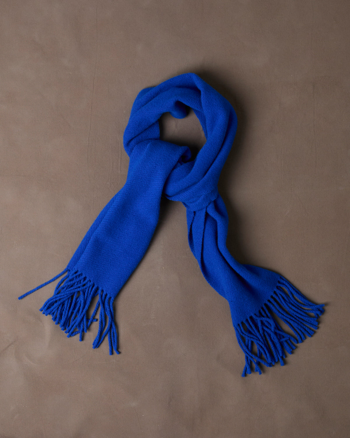 Blue Solid Wool Fringed Scarf