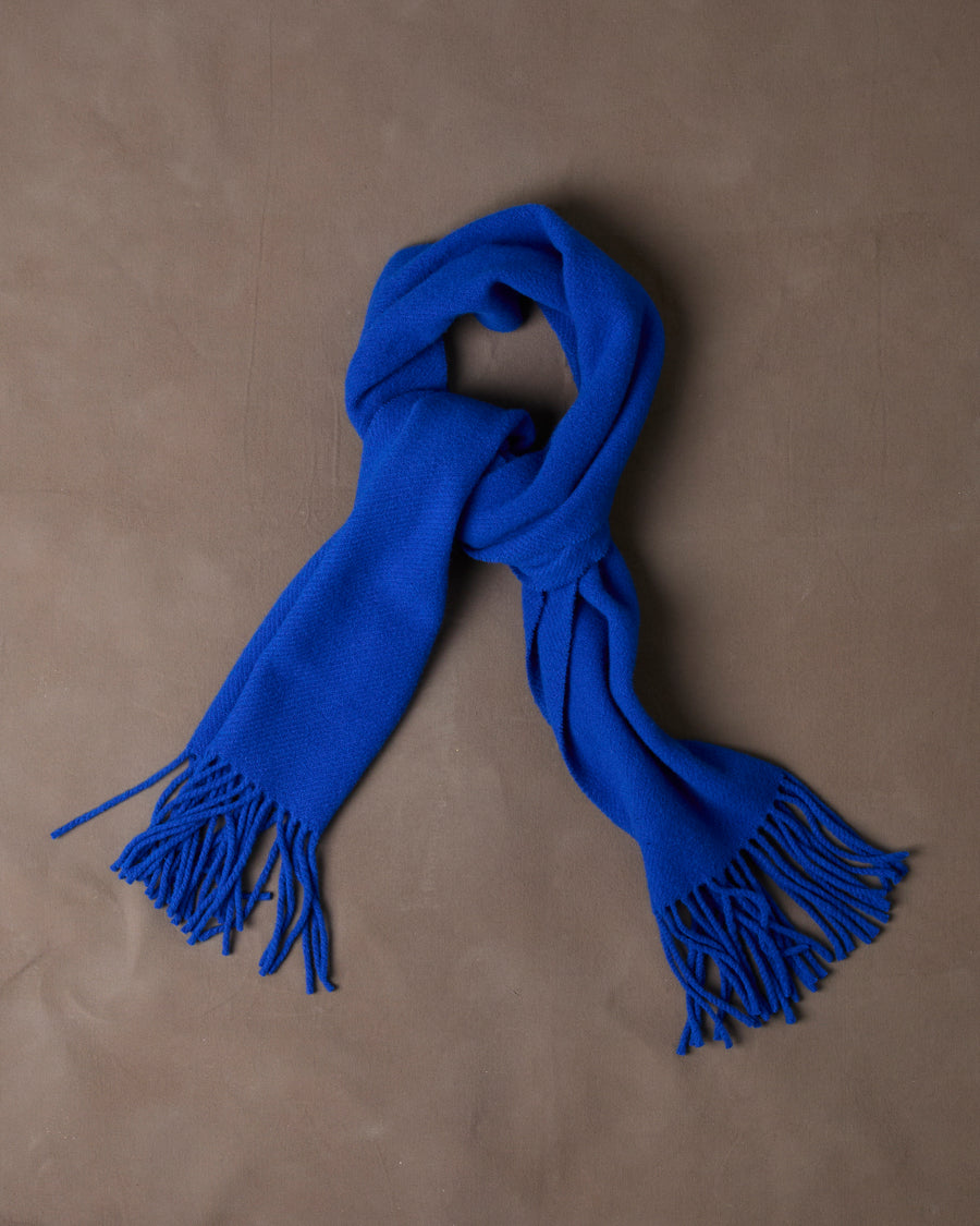 Blue Solid Wool Fringed Scarf