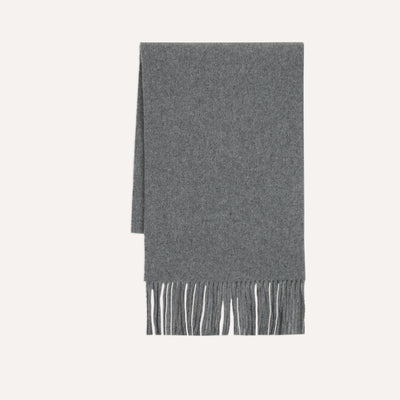 Grey Solid Wool Fringed Scarf – Drakes US