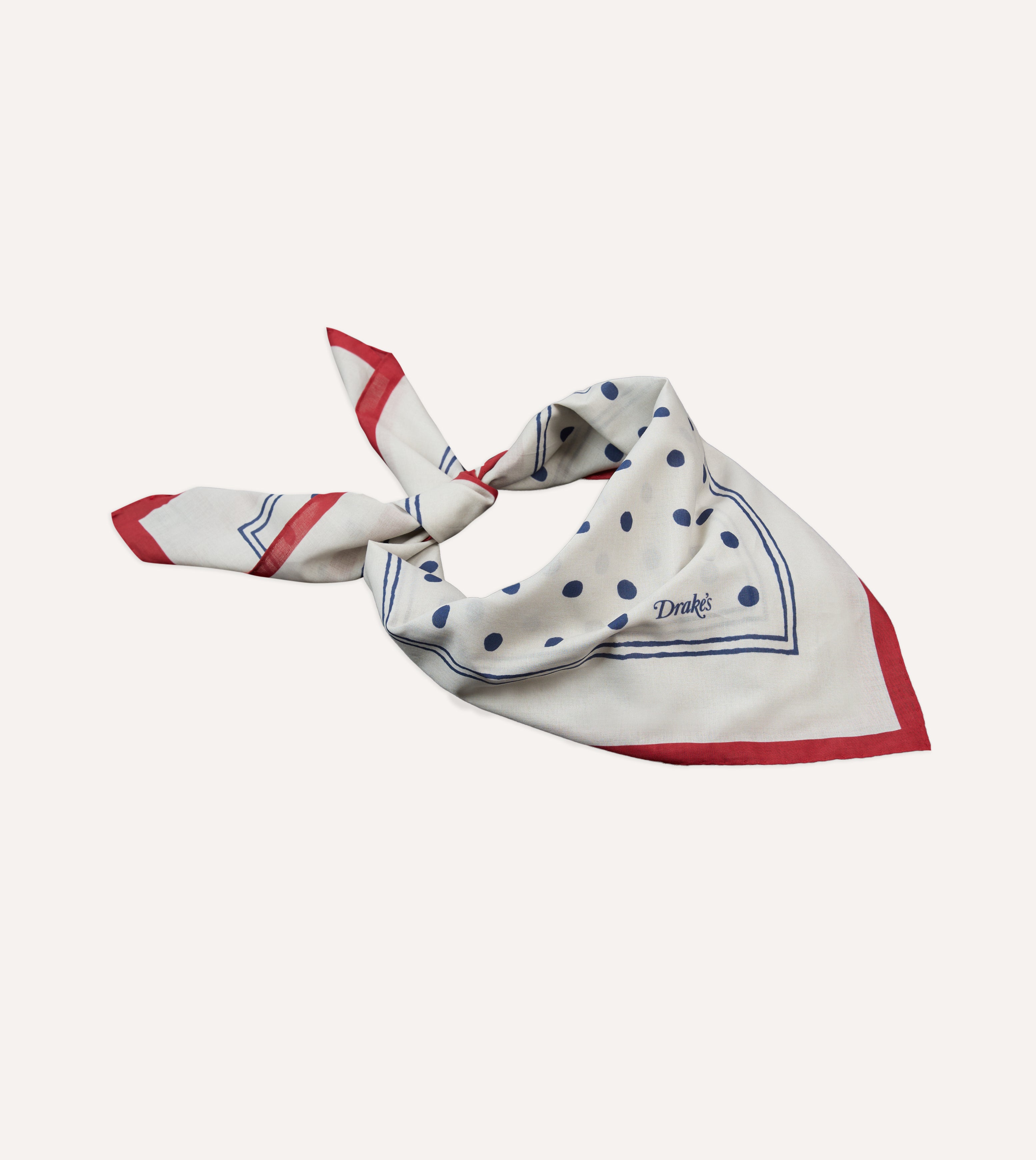 White and Navy Polka Dot Print Bandana – Drakes US
