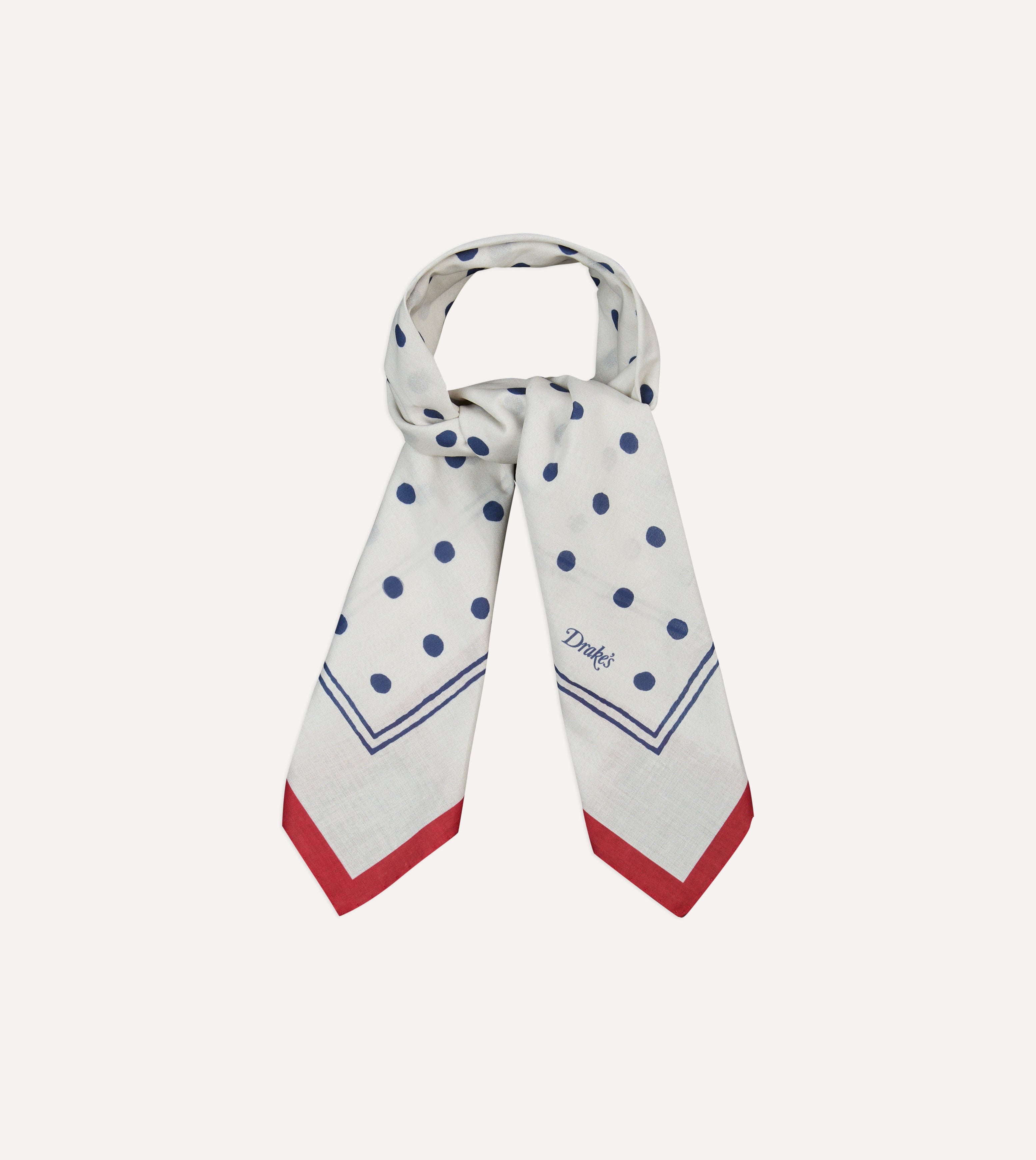 White and Navy Polka Dot Print Bandana – Drakes US