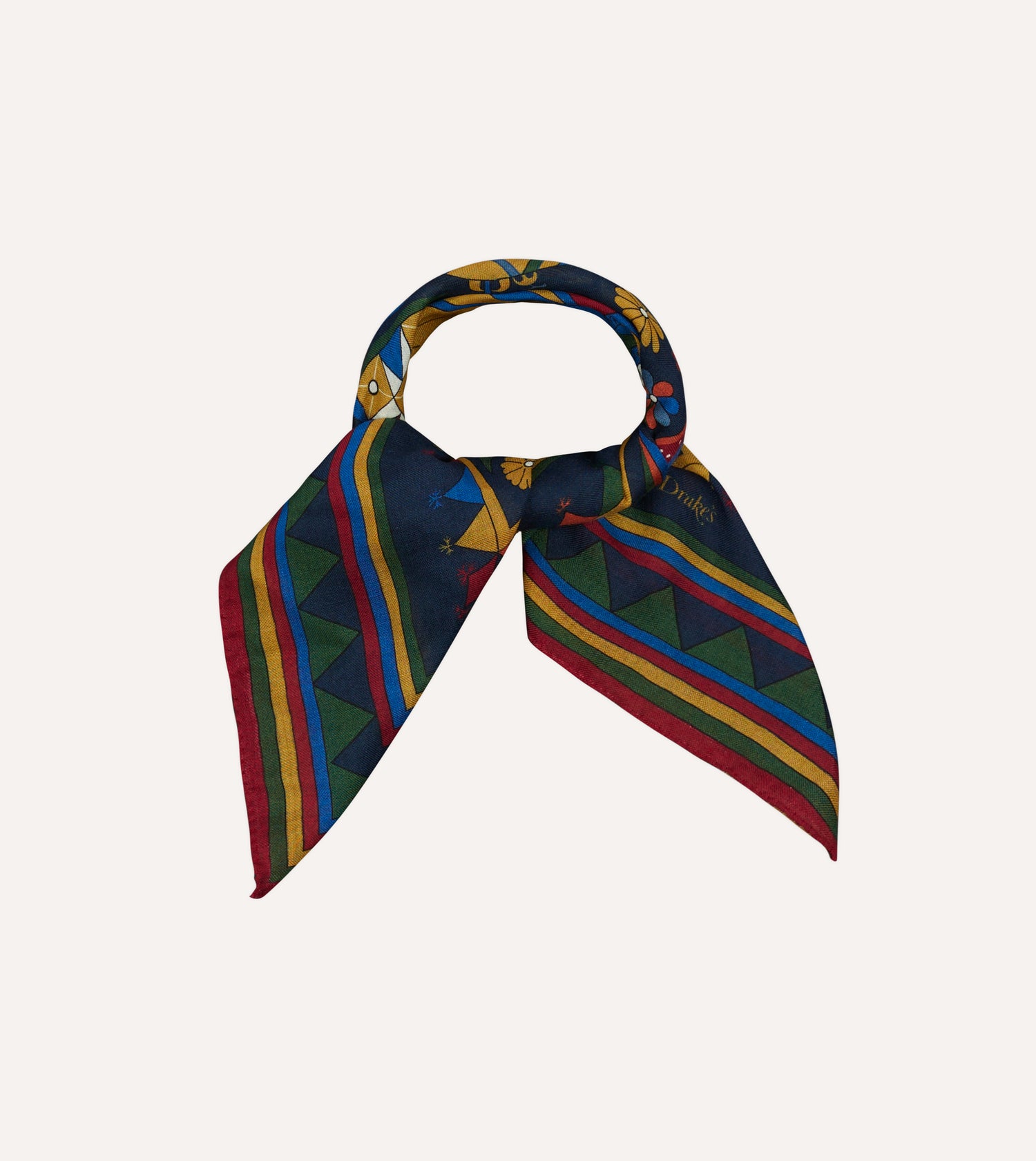 Navy Buddhist Rider Print Wool-Silk Bandana