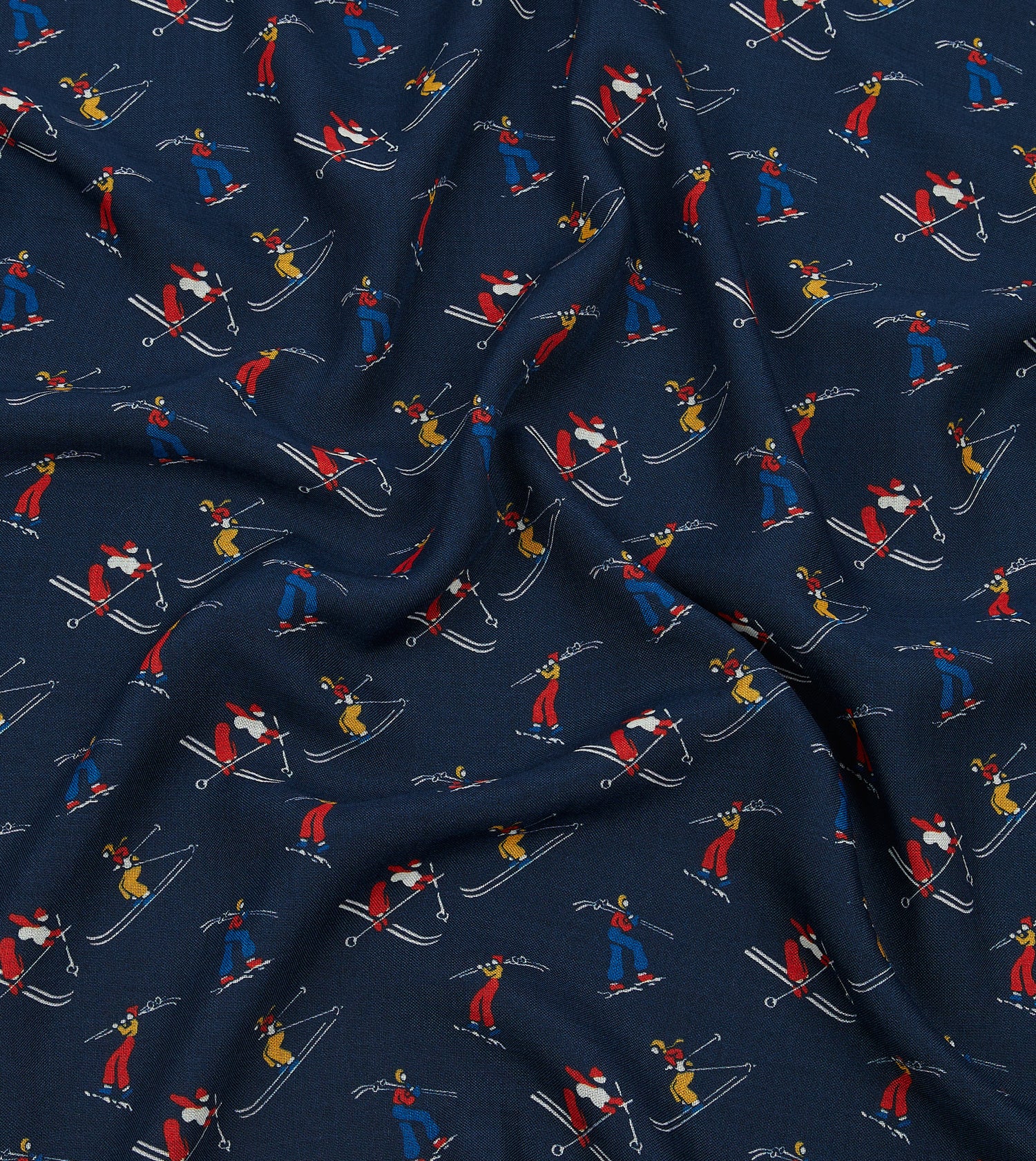 Navy Skier Print Wool-Silk Bandana