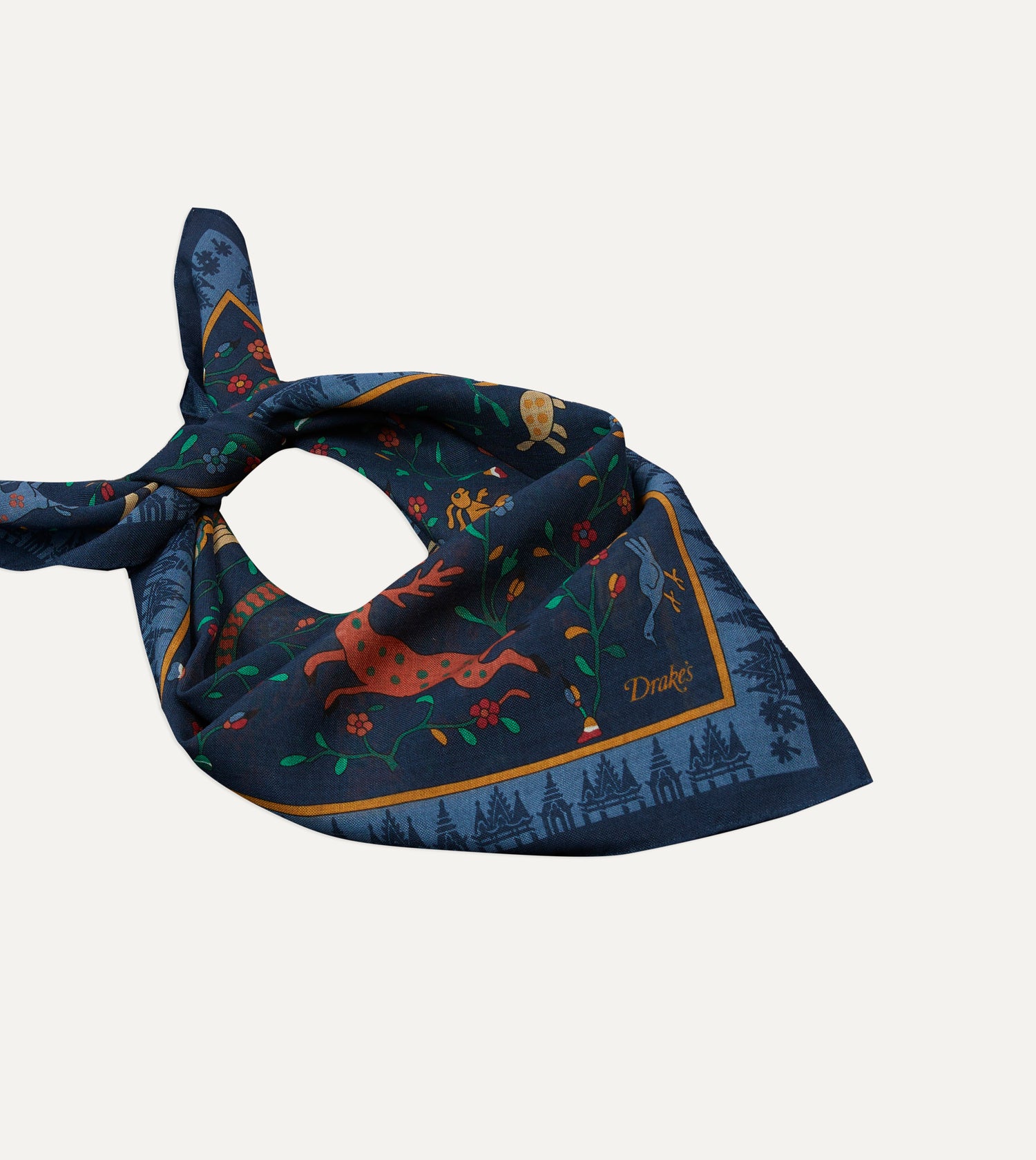 Navy Mythical Animals Print Wool-Silk Bandana