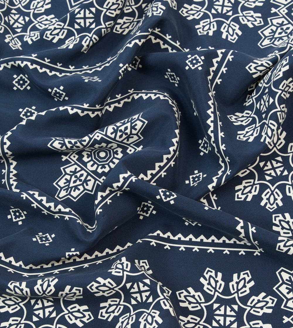 Navy Traditional Print Silk Bandana