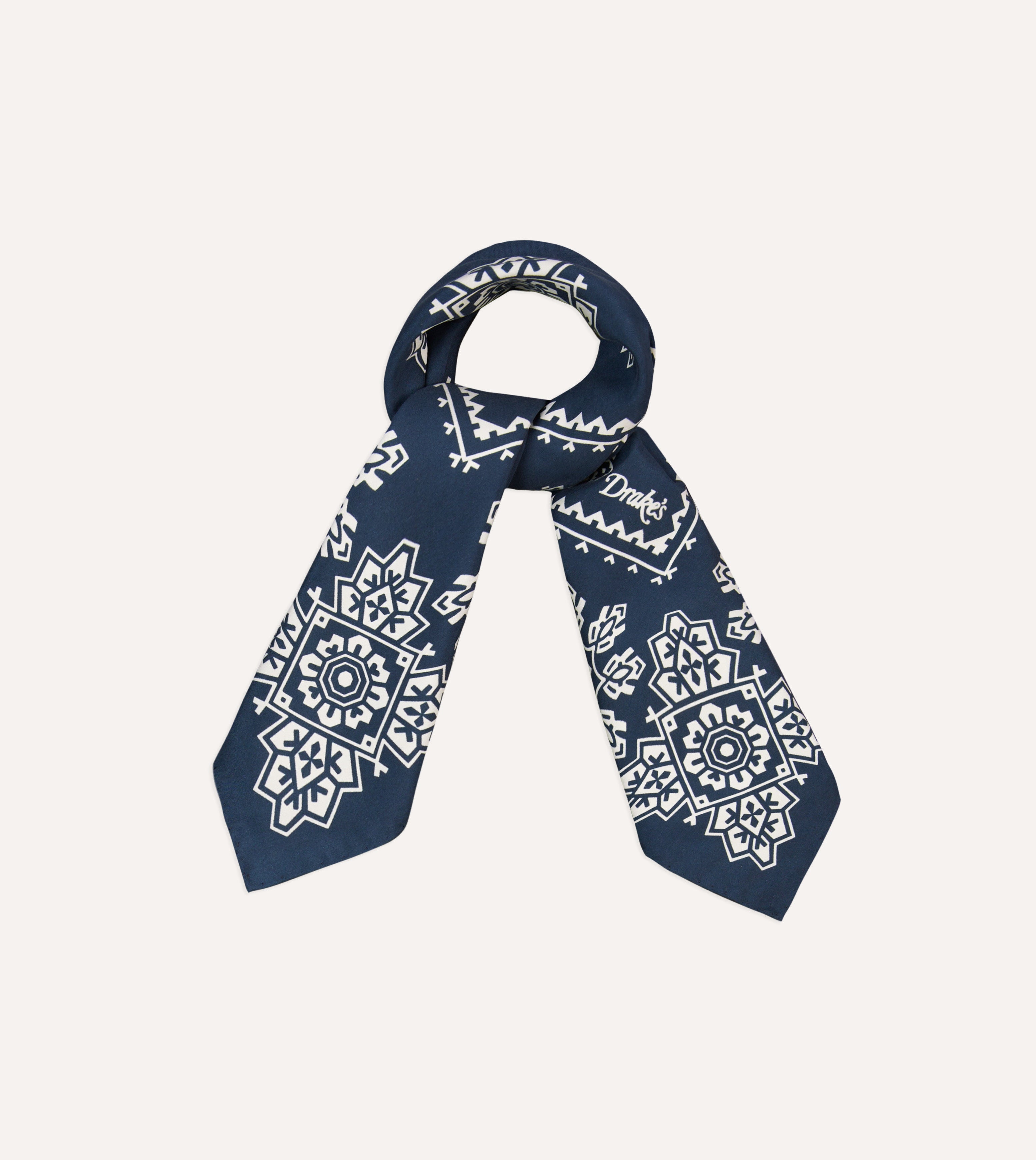 Navy Traditional Print Silk Bandana