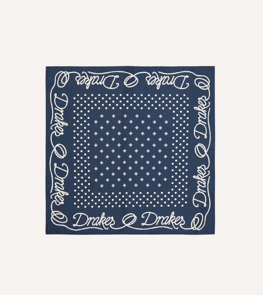 Navy Rope Border Print Silk Bandana