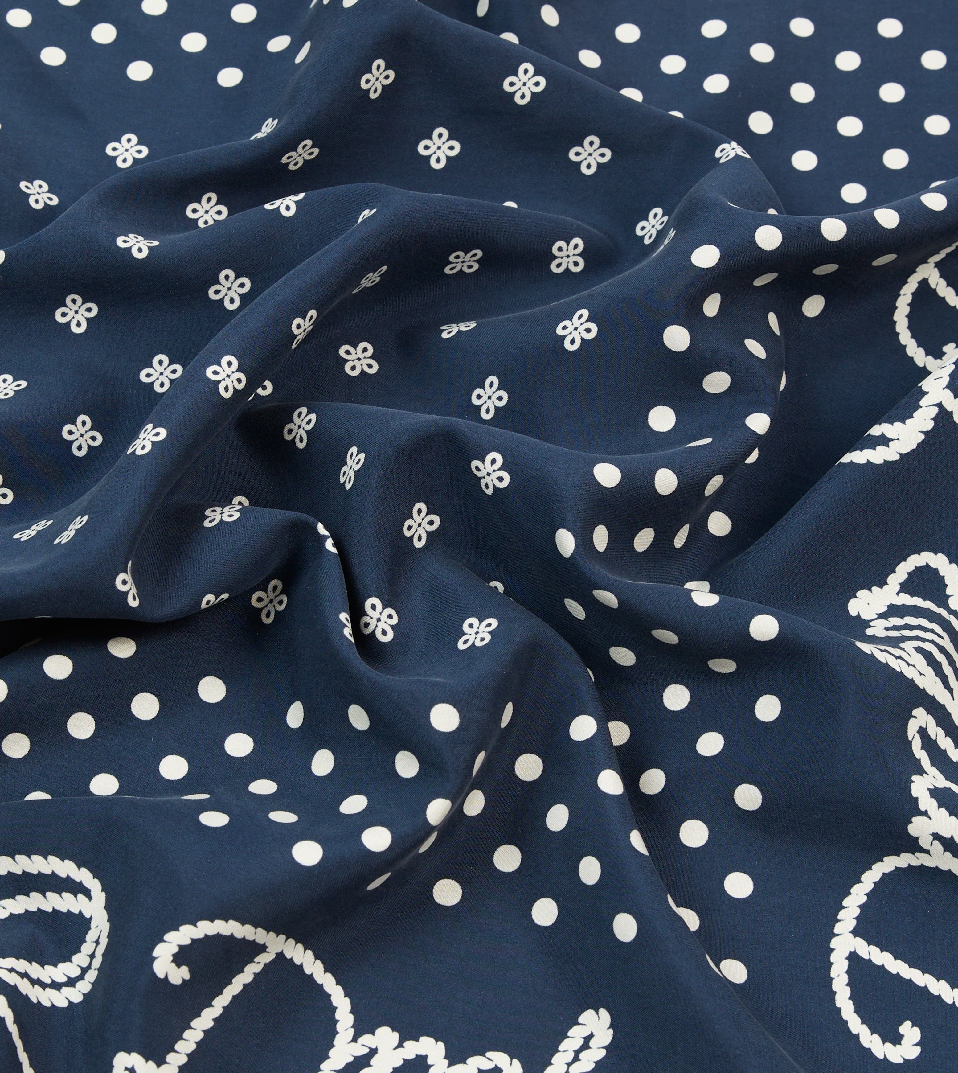 Navy Rope Border Print Silk Bandana – Drakes US