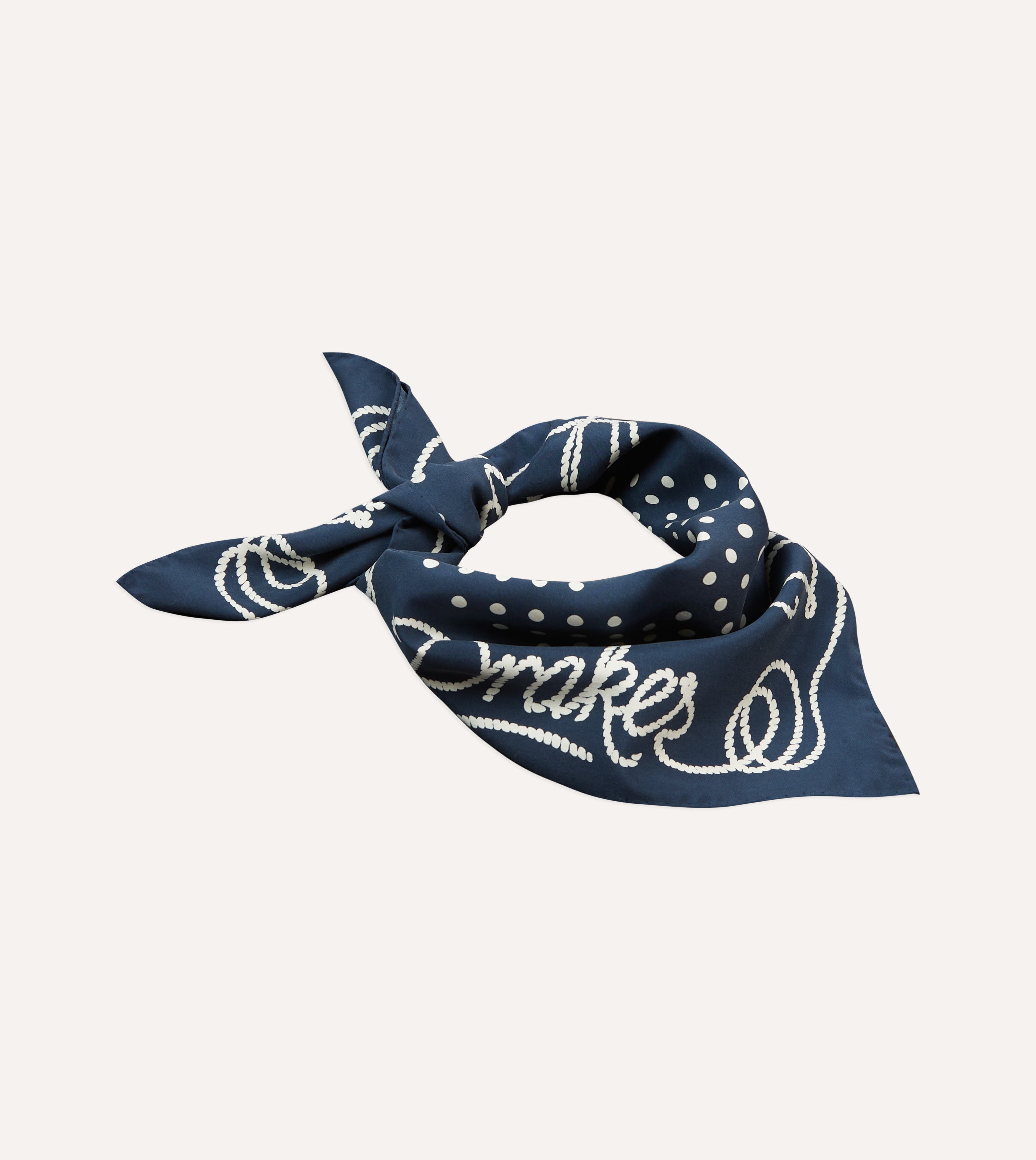 [新品] 格安Drakes ネイビードット　スカーフ　65x65cm Navy Summer Mughal Print Wool Silk Scarf – Drakes US