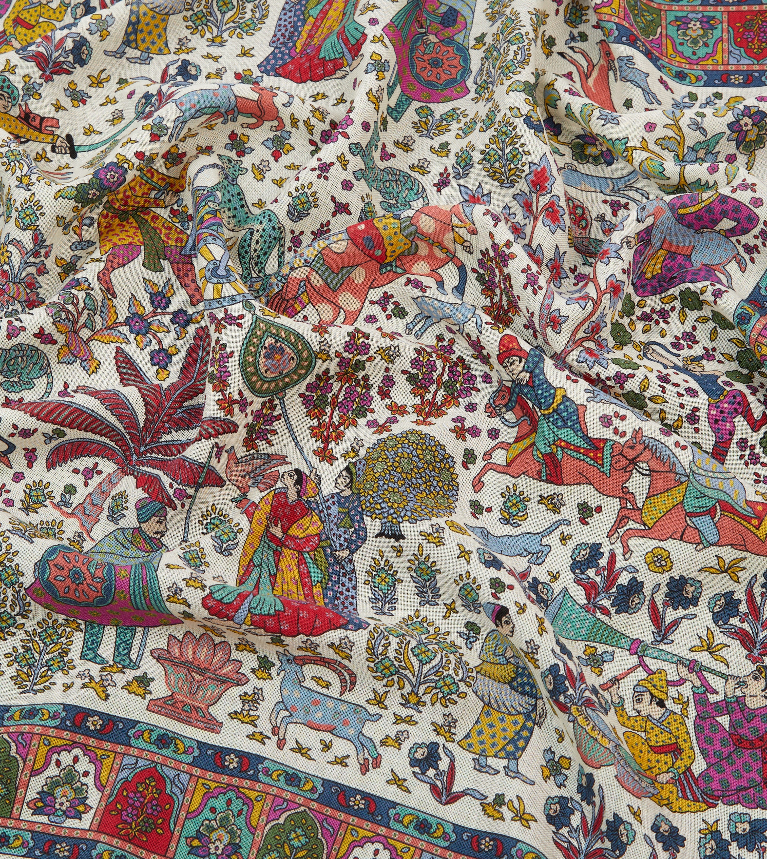 Ecru Floral Mughal Print Wool-Silk Bandana – Drakes US