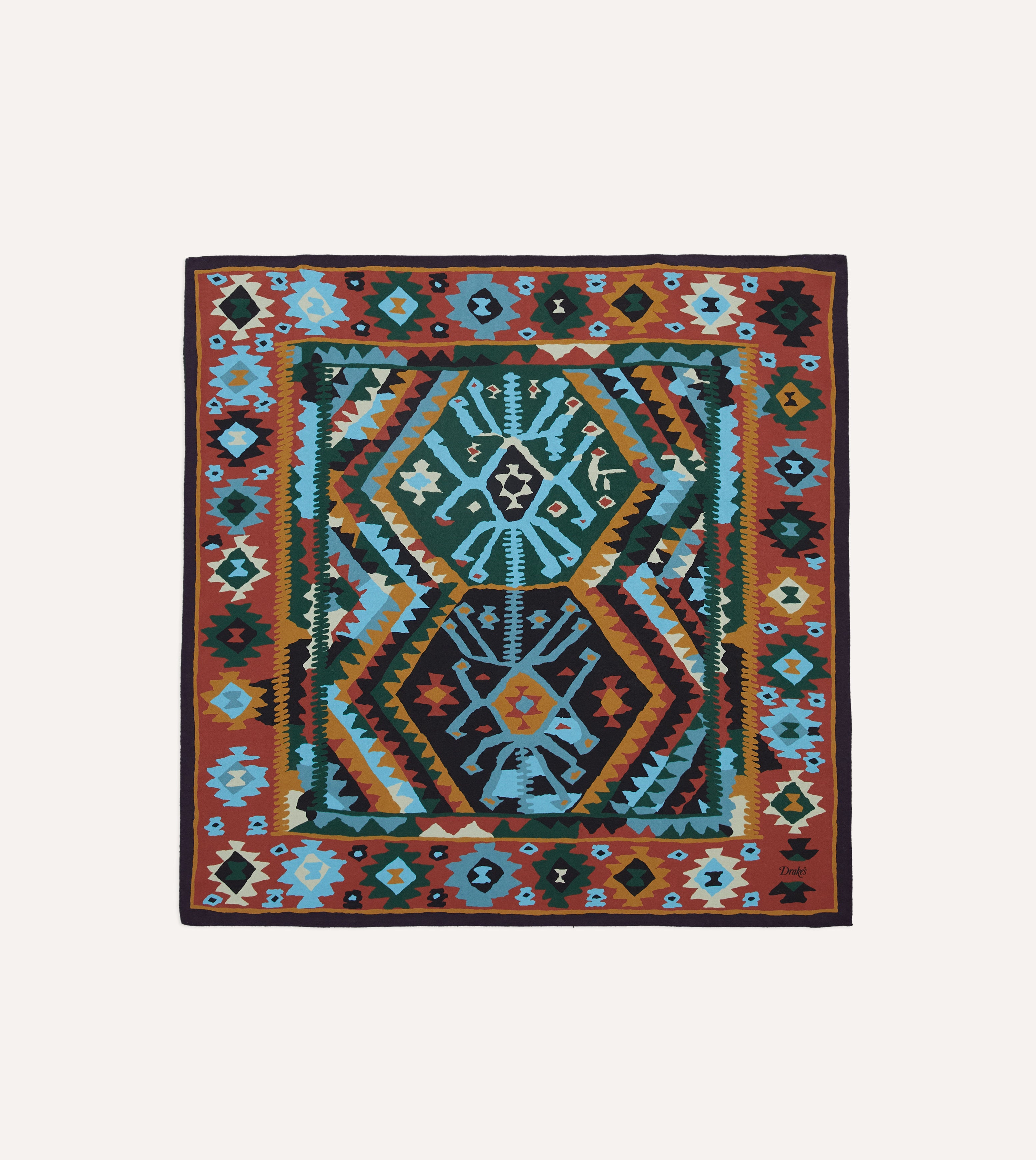 Navy and Yellow Kilim Print Silk Bandana – Drakes US