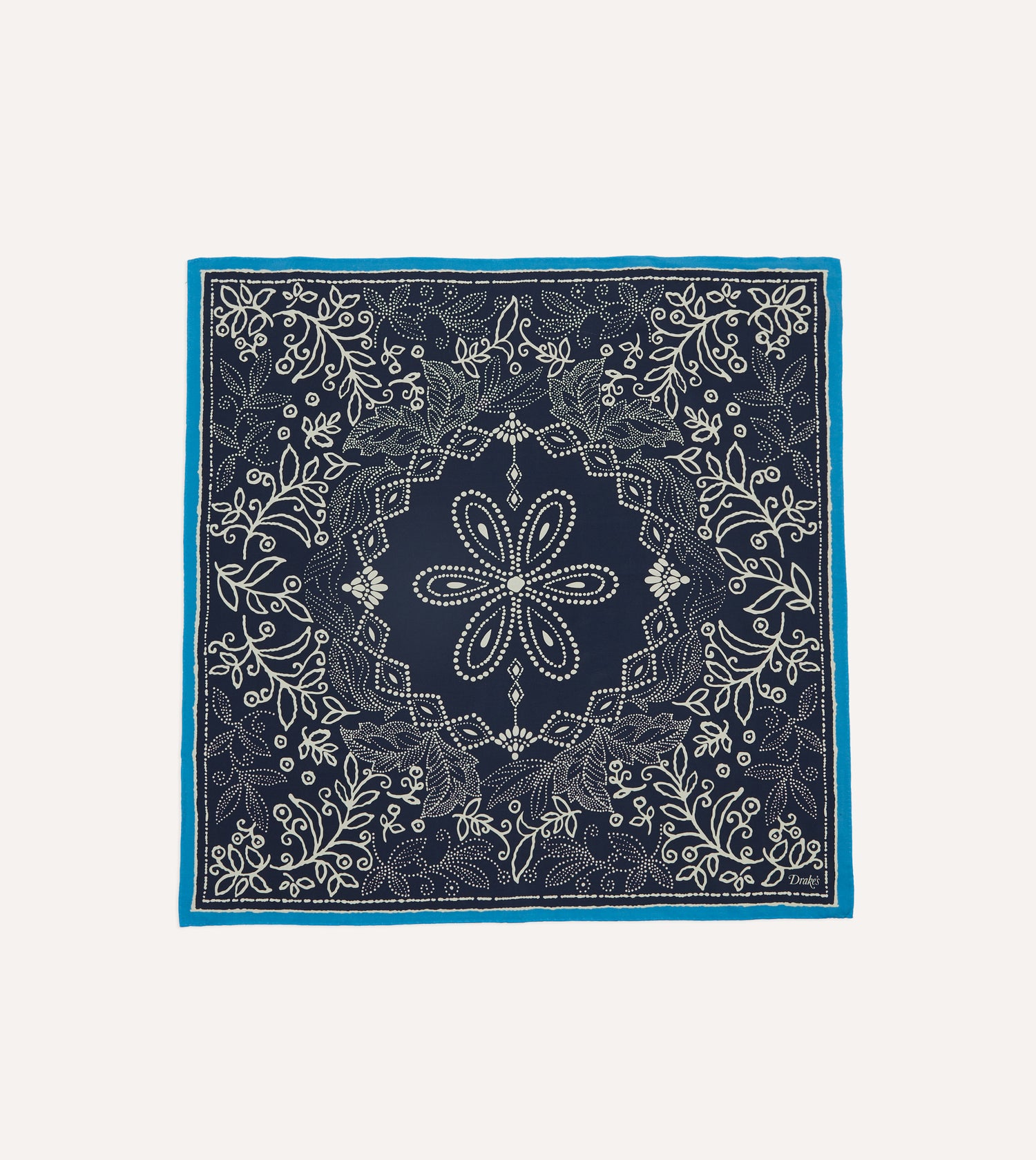 Navy Floral Paisley Print Silk Bandana