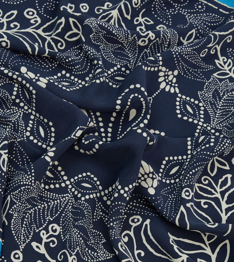 Navy Floral Paisley Print Silk Bandana
