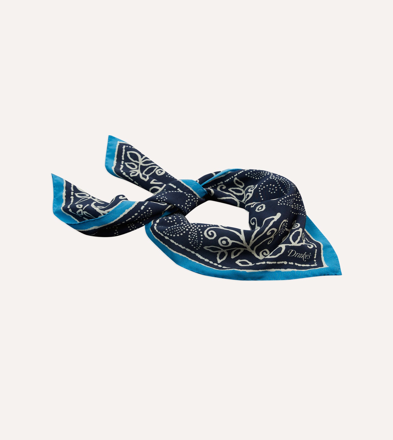 Navy Floral Paisley Print Silk Bandana